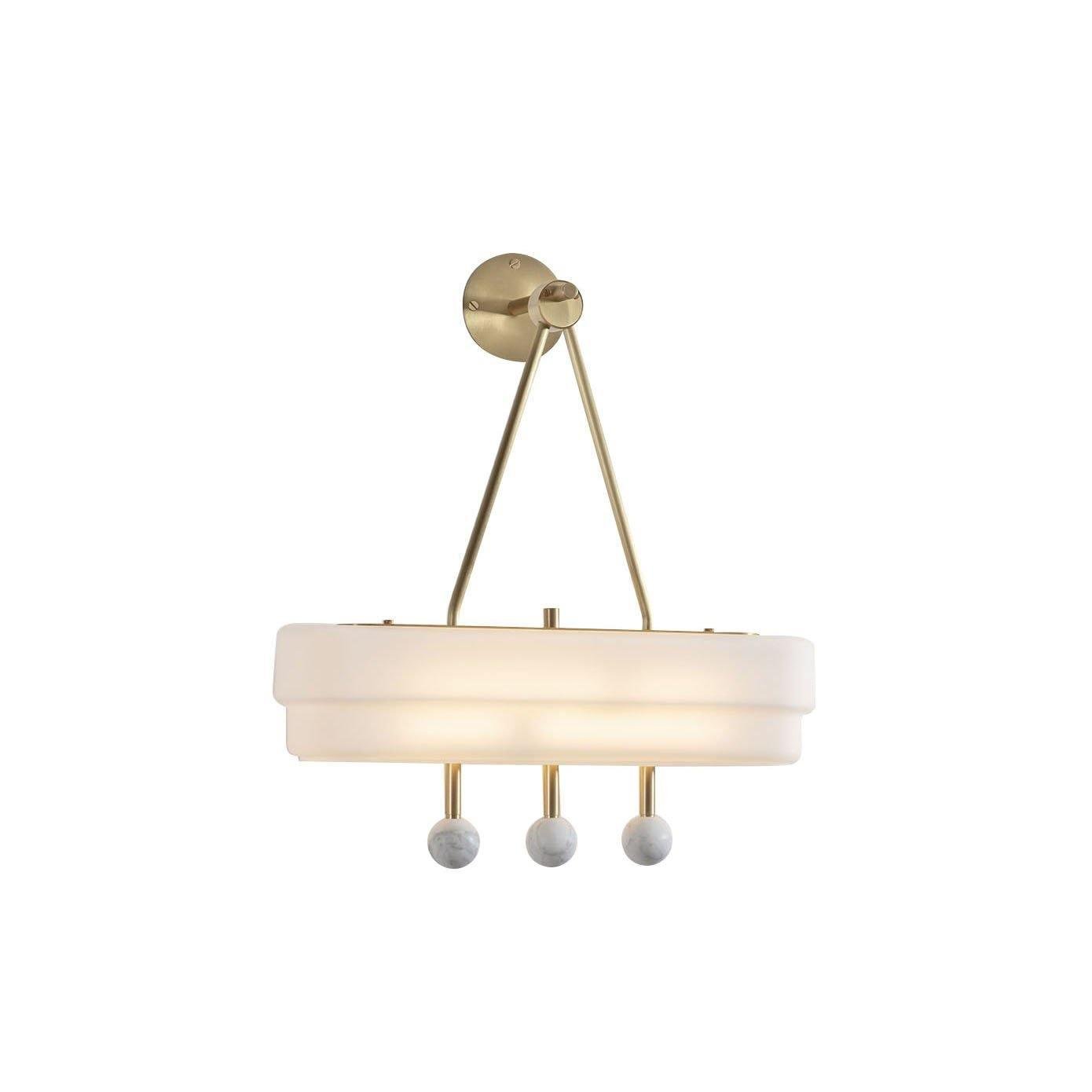 Spate Wall Light in Brushed Brass and Glass with White Marble, Diameter 40cm x Height 40cm (2-Pack), Warm White Illumination