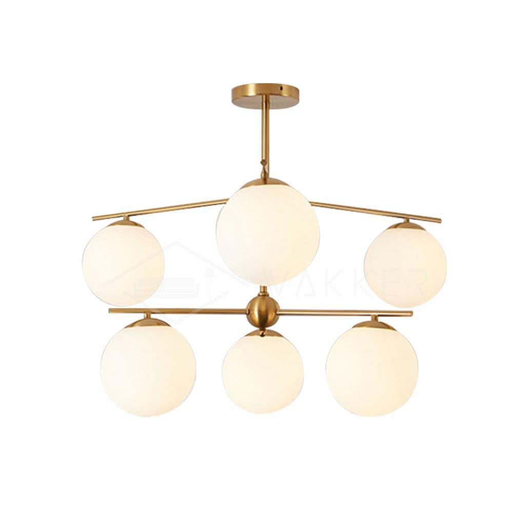 6-Head Sphere & Stem Chandelier, with a diameter of 35 inches and a height of 17 inches (90cm x 43cm)