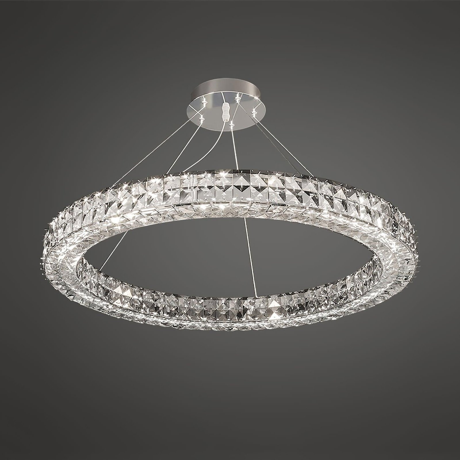 Silver Spiridon Chandelier with a Diameter of 31.5 inches and a Height of 59 inches, or a Diameter of 80cm and a Height of 150cm, Emitting a Cool White Light.