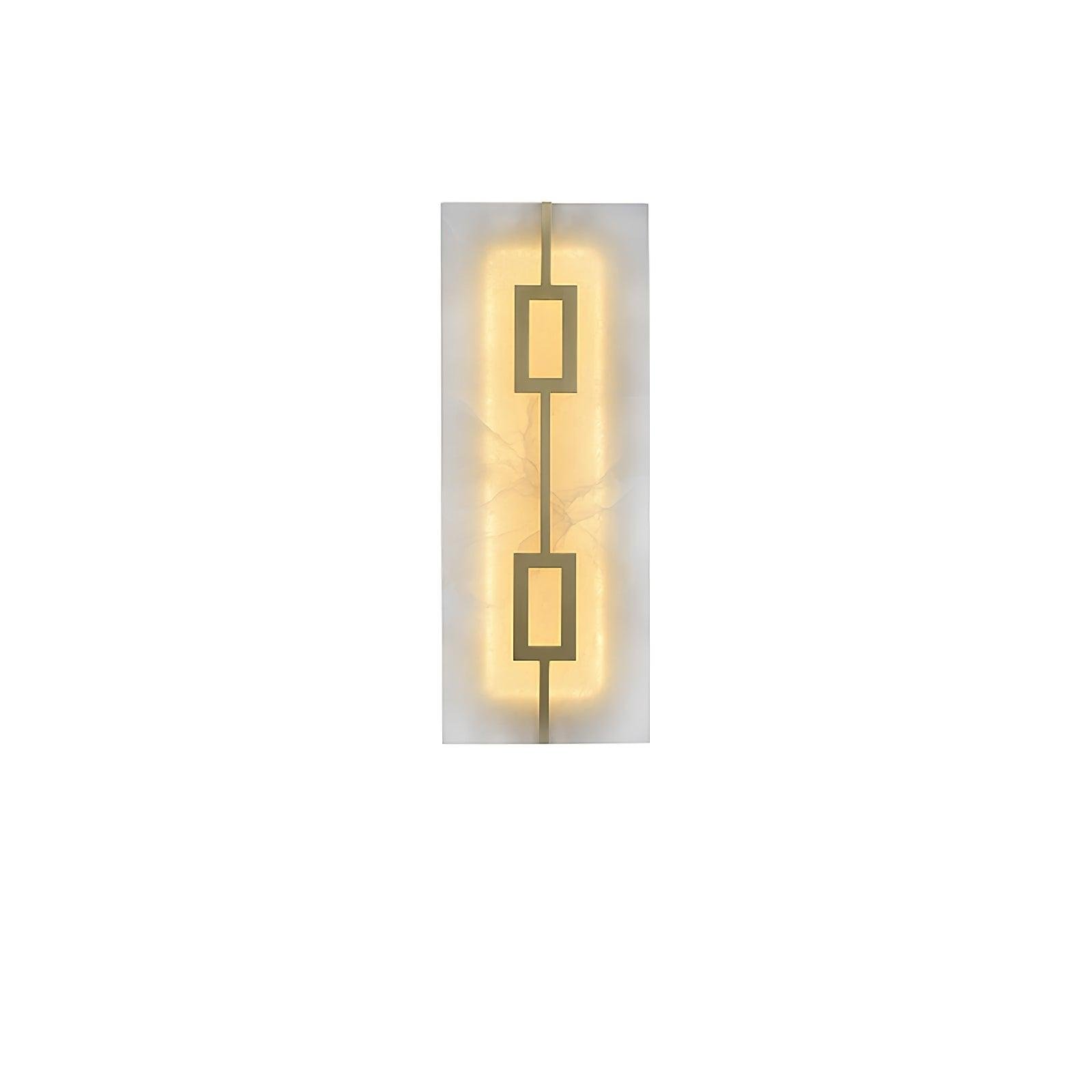 Marble Wall Lamp with Square Design, Dimensions 4.9″ x 16.7″ (12.5cm x 42.5cm), in Brass and White, Emitting Cool Light