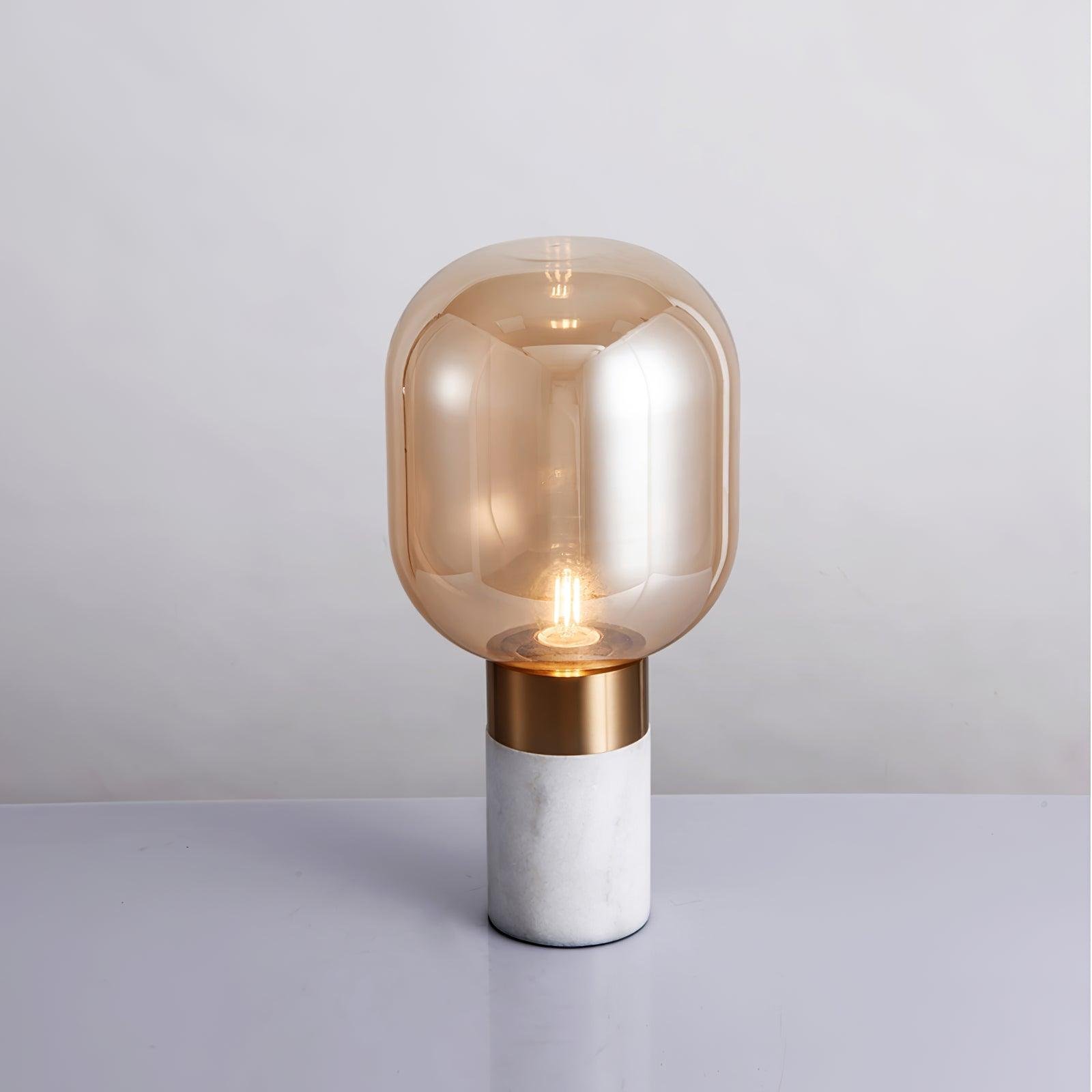 Storm Marble Table Lamp ∅ 9″ x H 18.8″, Dia 23cm x H 48cm , White Marble \ Cognac , EU plug