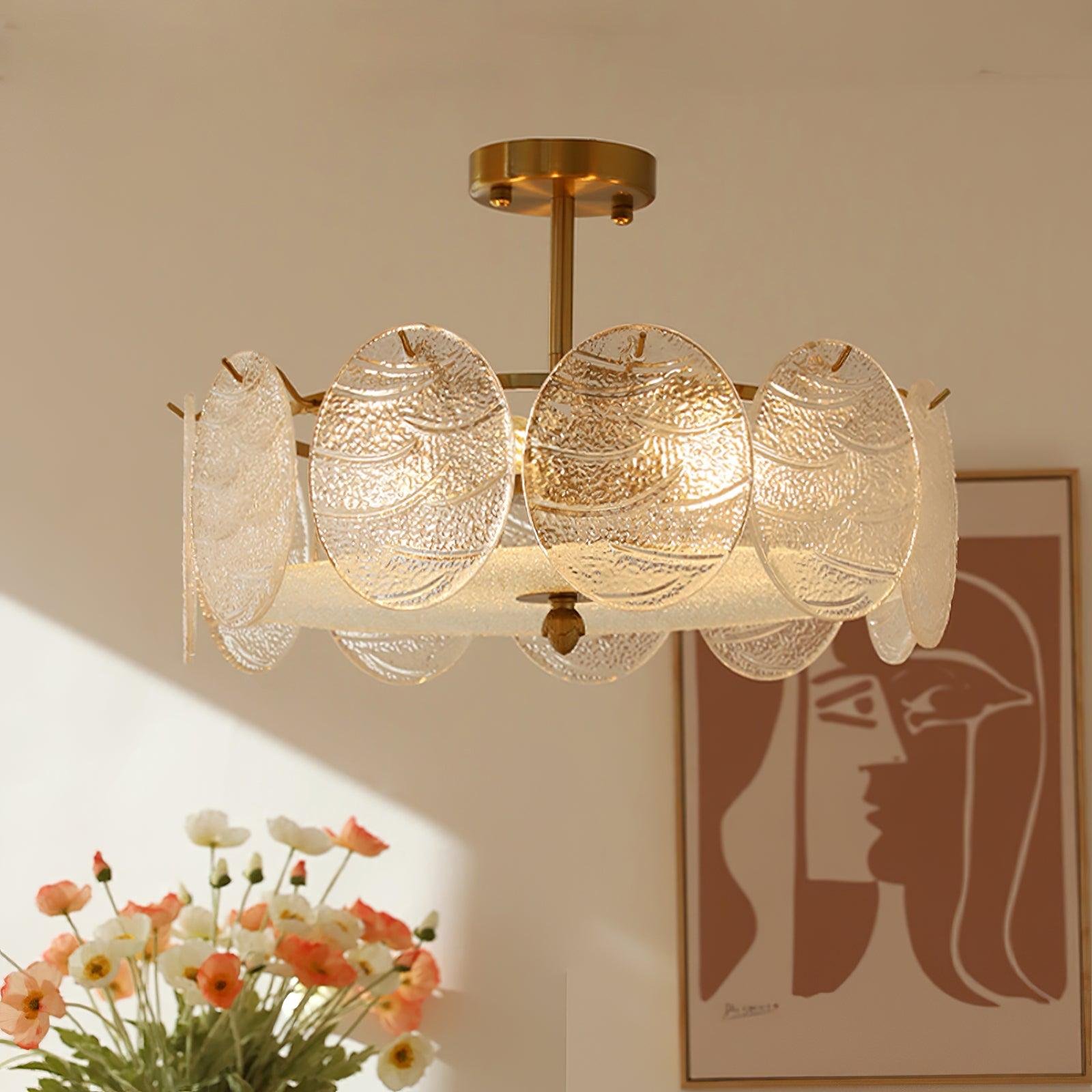 Sue-Anne Ceiling Lamp with 6 heads, measuring approximately 19.7 inches in diameter and 6.3 inches in height (50cm x 16cm), crafted in Copper+Clear.