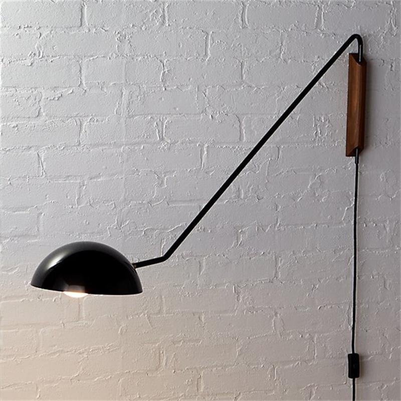 Black Swing Dome Wall Light with British Plug, Dimensions: 103cm (width) x 30cm (height), Set of 2