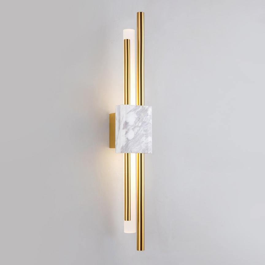 Pair of Tanto Wall Lights with Cool White Illumination, featuring White Marble Finish, Dimensions: Diameter 9cm x Height 65cm