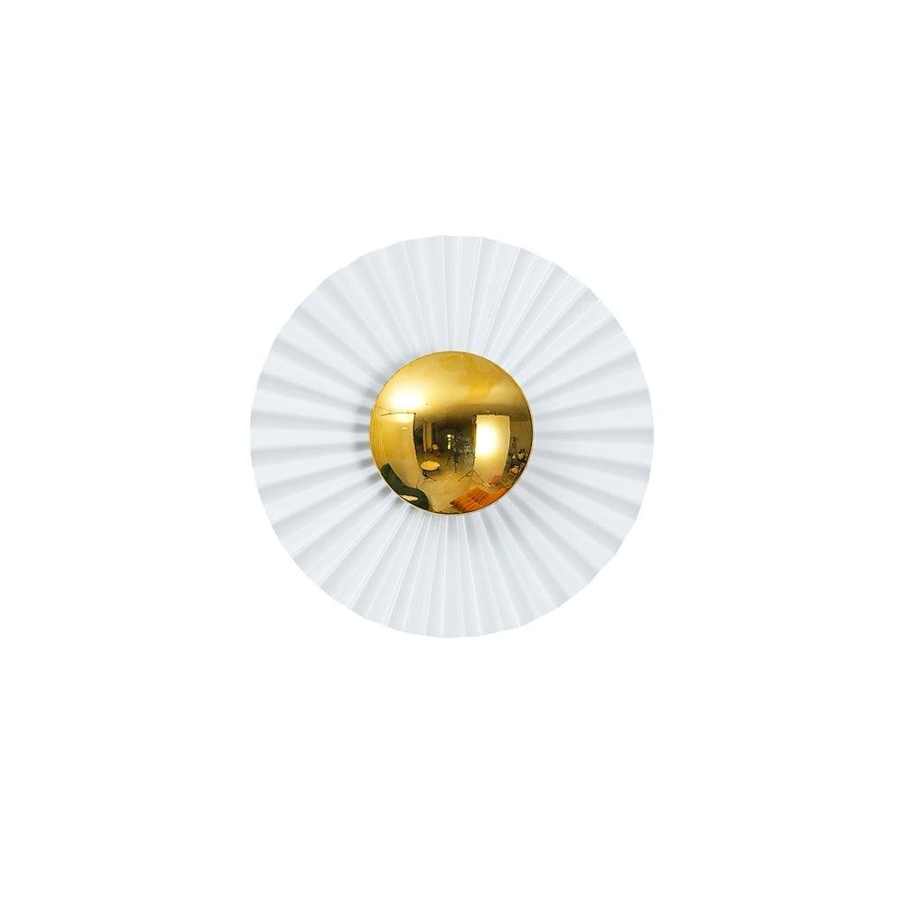 Flush Wall Lamp Set of 2, Tinsley, Gold+White, Cool Light, Diameter 7.9 inches, Height 7.9 inches.