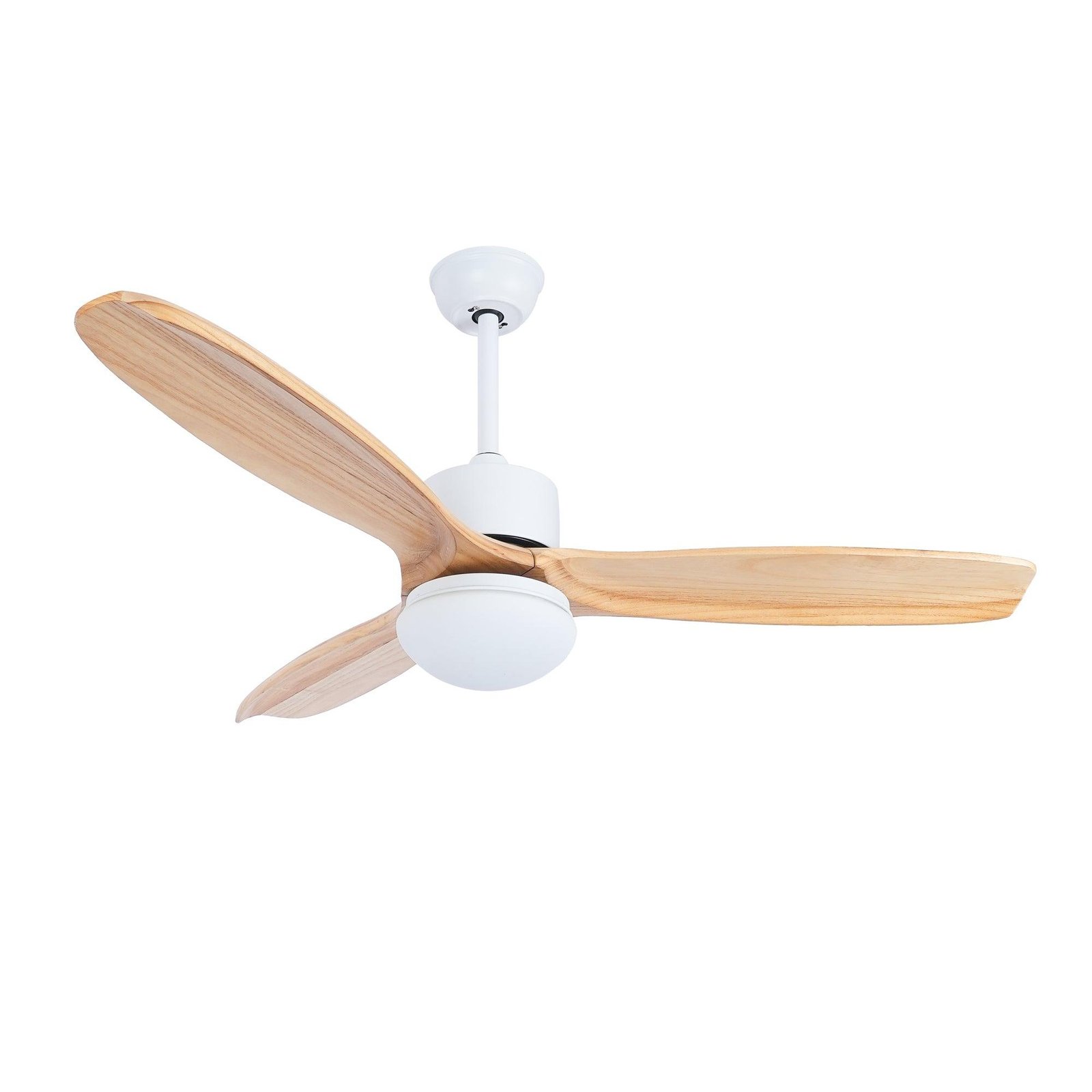 Ceiling fan light in white and wooden with dimensions of 52 inches in diameter and 14.2 inches in height (132cm x 36cm) under the name Harborough 3, suitable for 220V power.