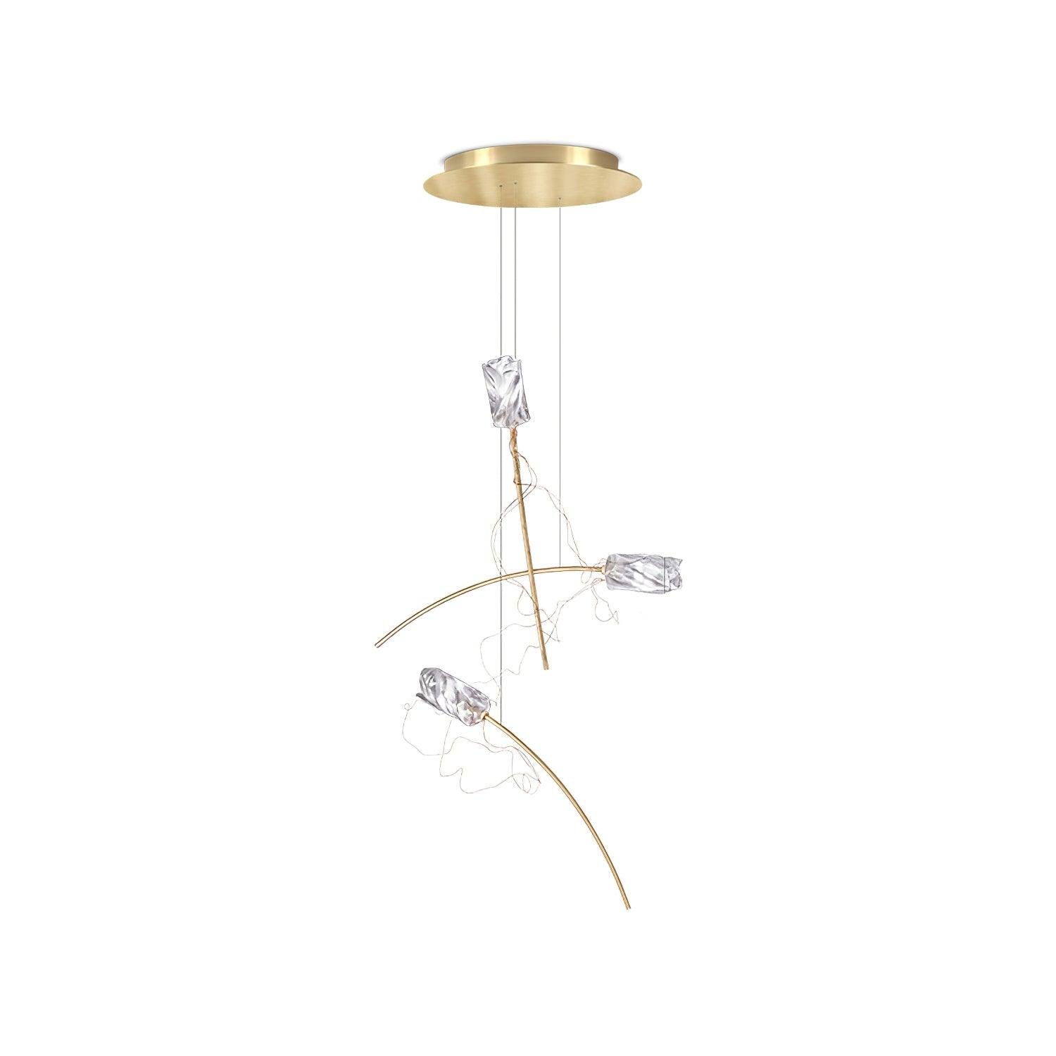 "Modern Tulip Pendant Light Fixture with 3 Hanging Heads, Gold and Clear Finish, Cool Light, 11.8" Diameter x 59" Height (30cm Diameter x 150cm Height)"