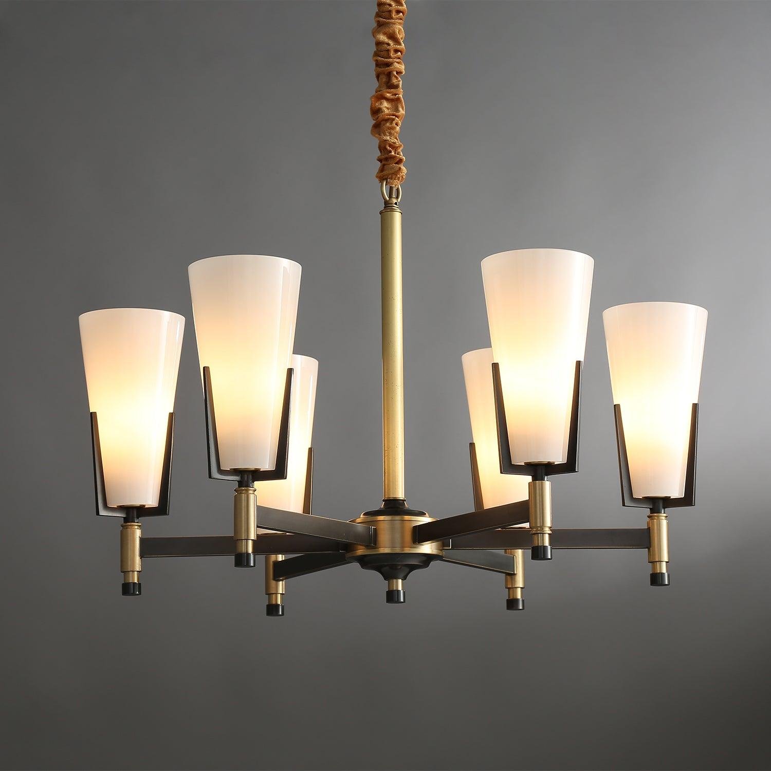 Black and White Upton Chandelier with 6 Heads, measuring 25.6 inches in diameter and standing 18.1 inches tall (or 65cm x 46cm).