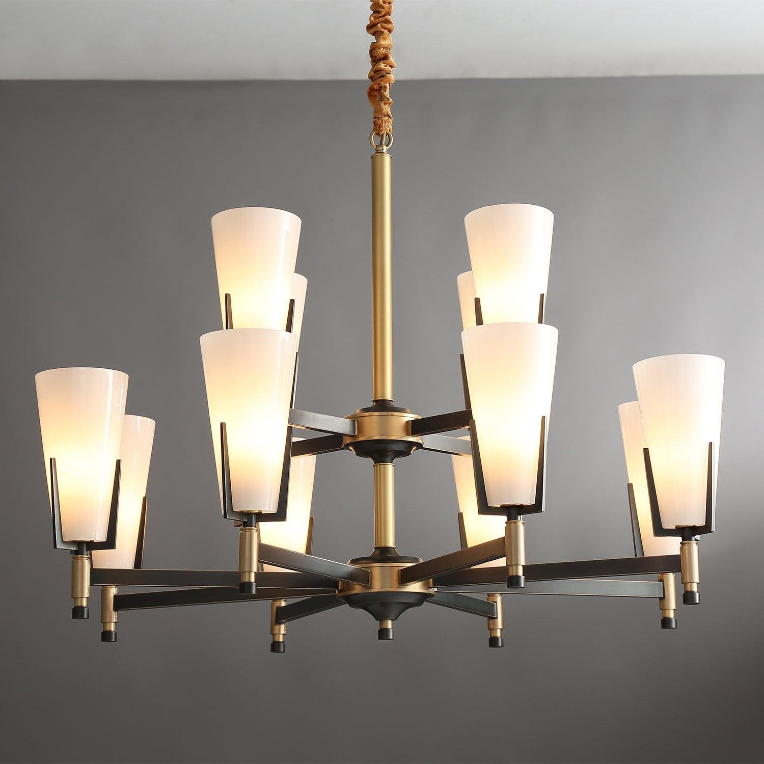 Upton Chandelier with 12 Heads, 35.4" Diameter x 26" Height - 90cm x 66cm, in Black and White.