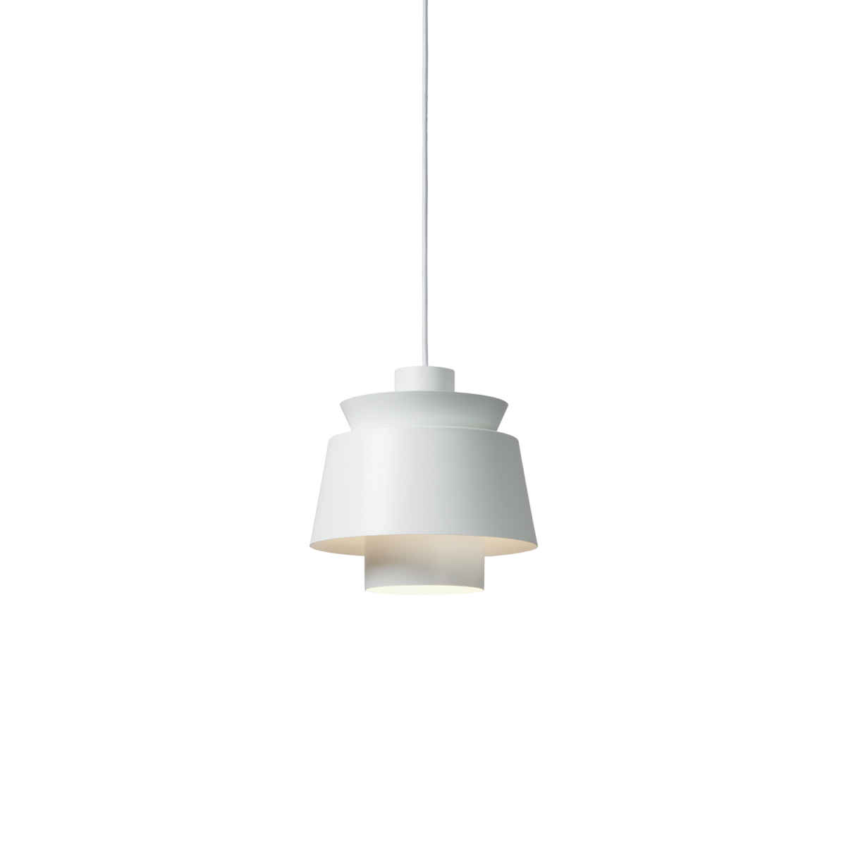White Utzon Pendant Light with a diameter of 9.8 inches and a height of 9.8 inches, equivalent to 25cm x 25cm.