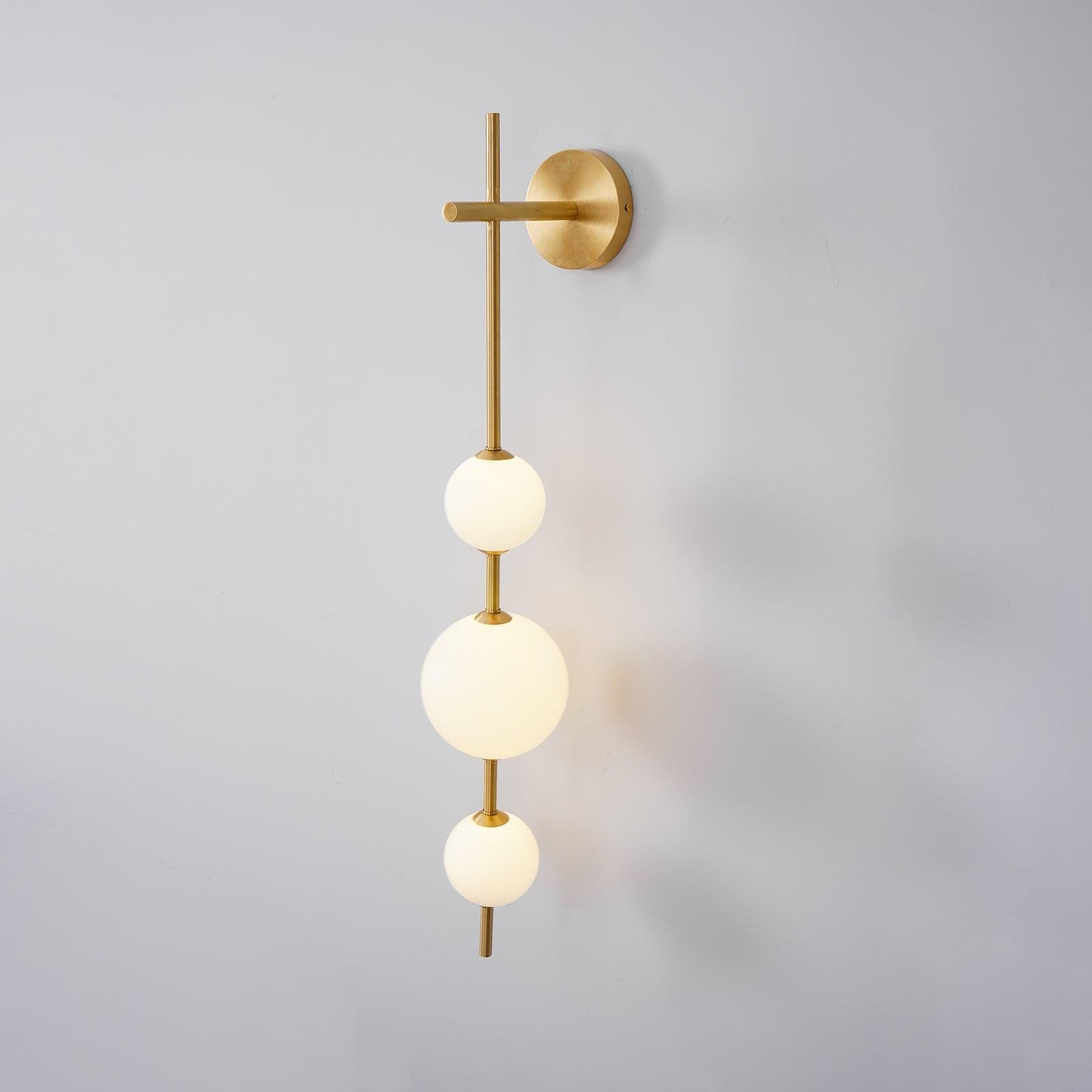 Set of 2 Brass Vertical Globe Wall Lamps, Diameter 15cm x Height 85cm, with Cool White Illumination
