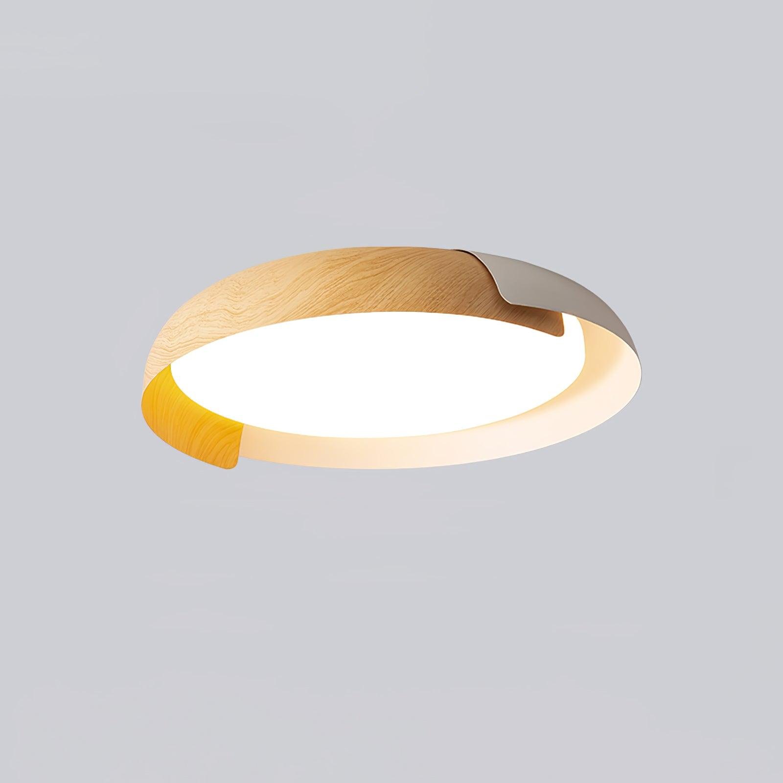 Vikaey Ceiling Light in White/Light Wood, Cool Light - Diameter 18.1" x Height 3.9" (46cm x 10cm)