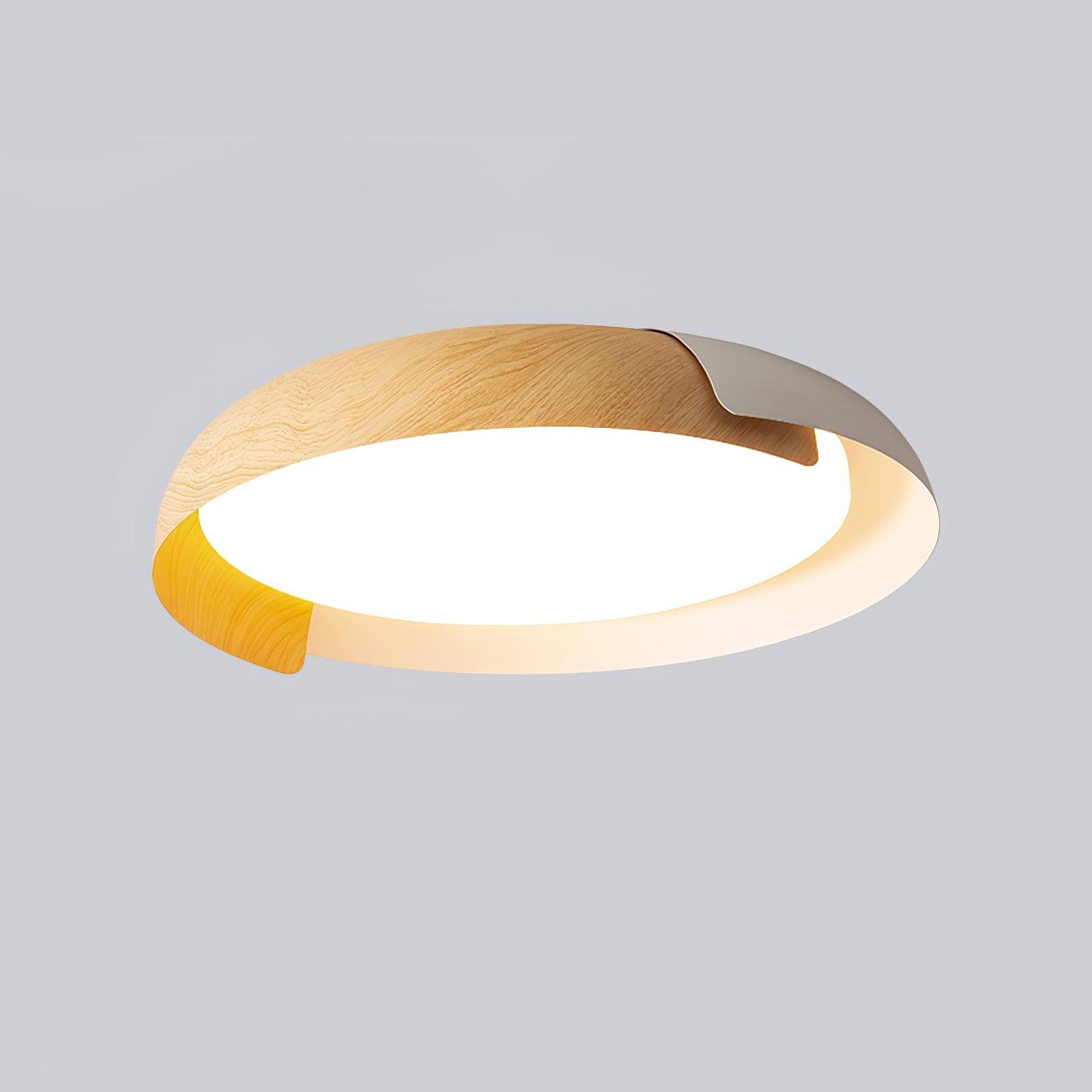 Ceiling Light - Vikaey, White Color with Light Wood Elements, Cool Light, Dimensions: Diameter 22 inches x Height 3.9 inches (56cm x 10cm)