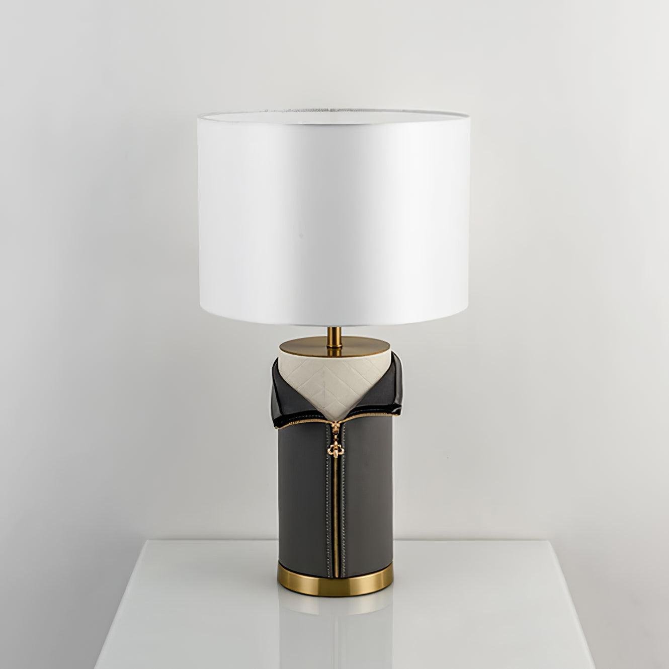 UK Plug Vintage Leather Table Lamp, Grey+White, Diameter 14.2″ x Height 25.6″ (36cm x 65cm)