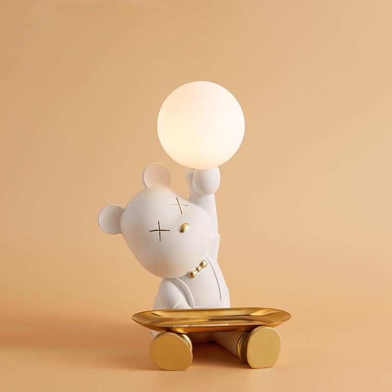 White+Gold Violent Bear Tray Desk Lamp 7.7″ in Diameter and 11.8″ in Height, with a 19.5cm Diameter and 30cm Height, EU Plug