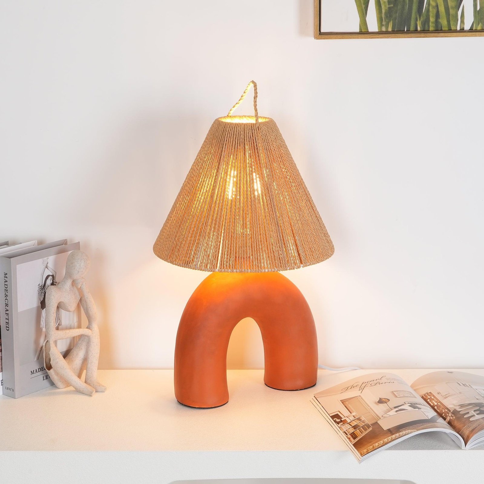 Arched Design Table Lamp, Terra Cotta Material, Diameter 13.4" x Height 17.3" (34cm x 44cm), Comes with UK Plug