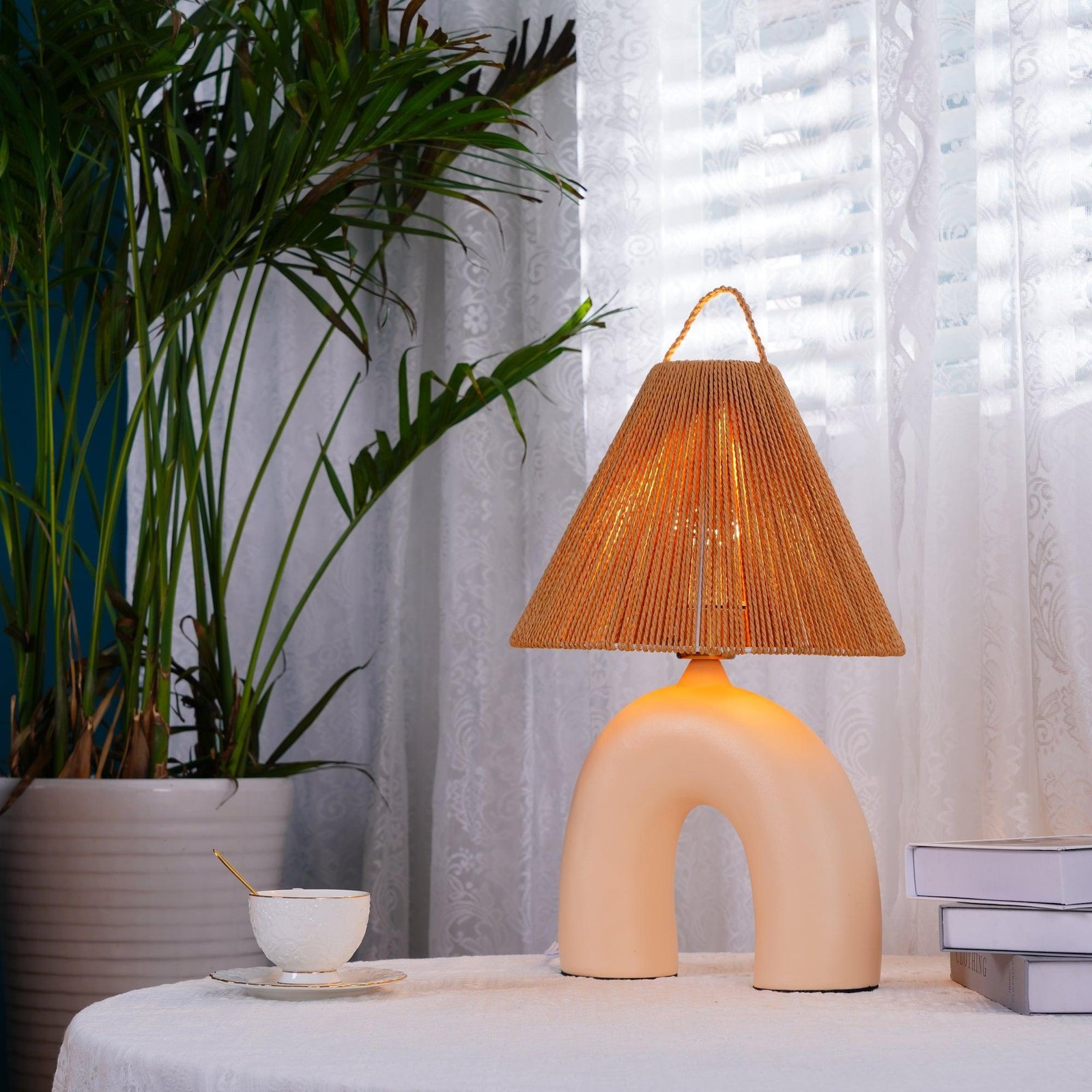 Arched Table Lamp with a diameter of 13.4 inches and a height of 17.3 inches (34cm x 44cm), with Skin finish and UK Plug