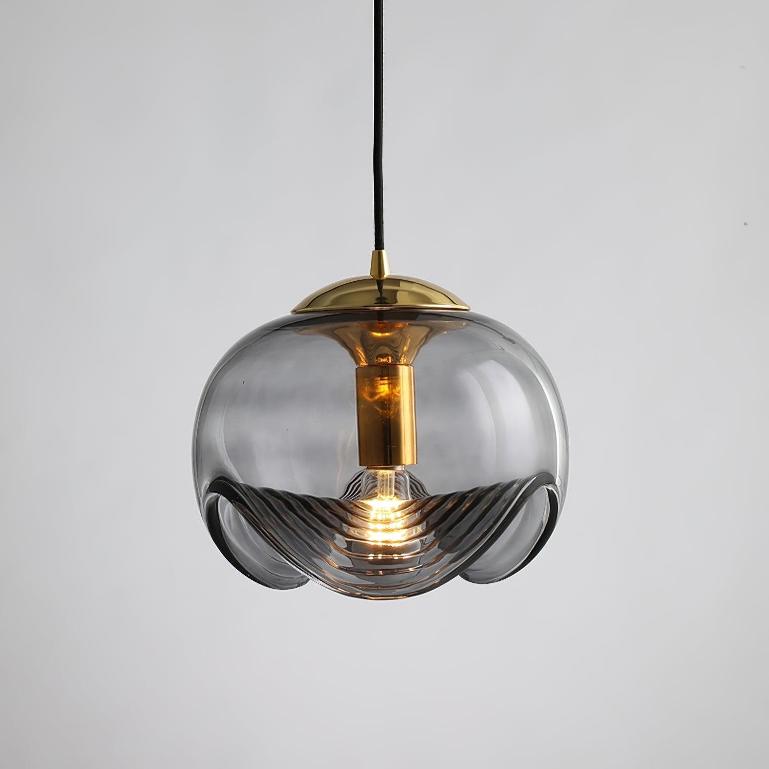 Gold and Smoky Grey Wave Pendant Light, Diameter 9.8 inches x Height 7.1 inches (25cm x 18cm)