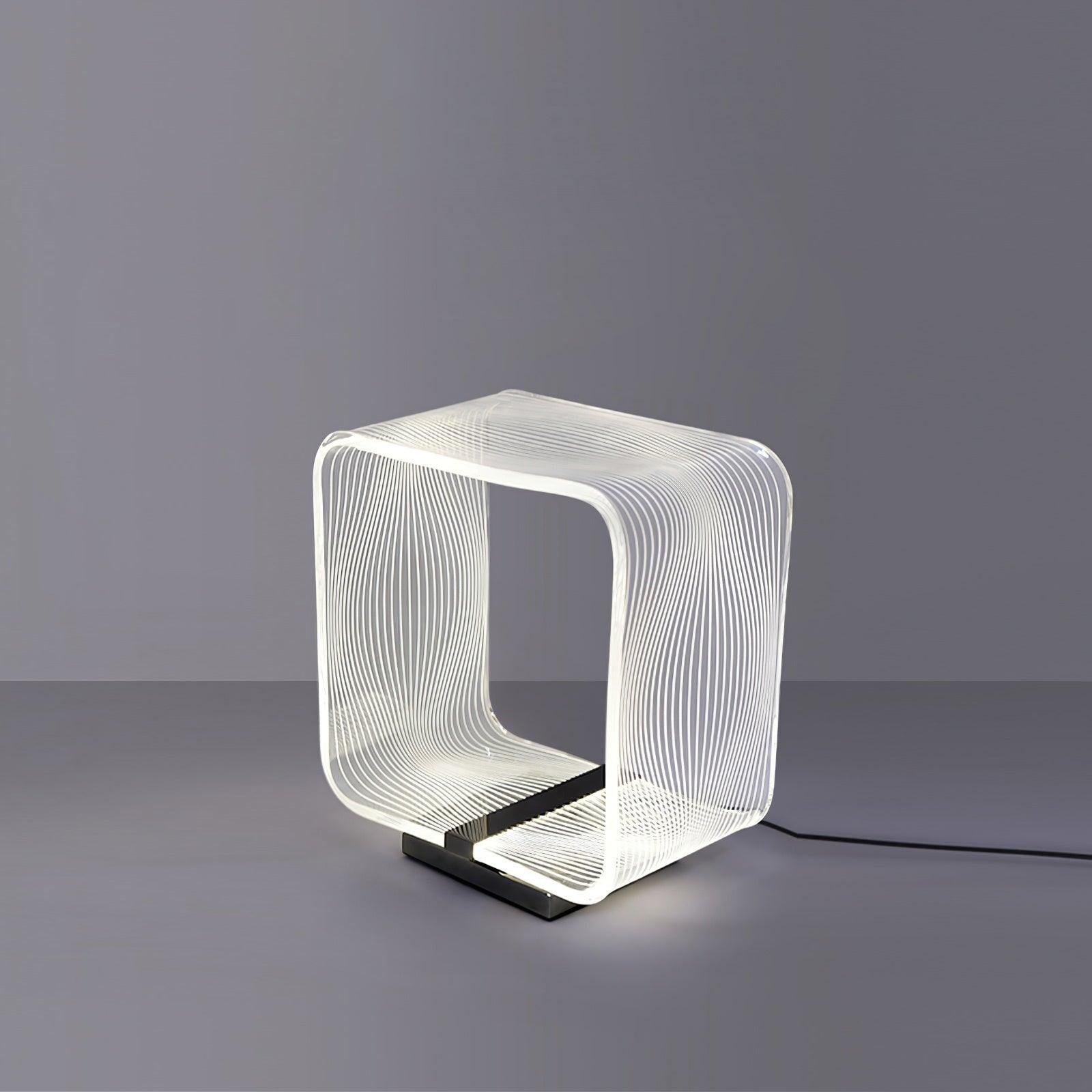 Wire Cube Table Lamp in Black and Clear with UK Plug - Diameter 29cm x Height 33cm