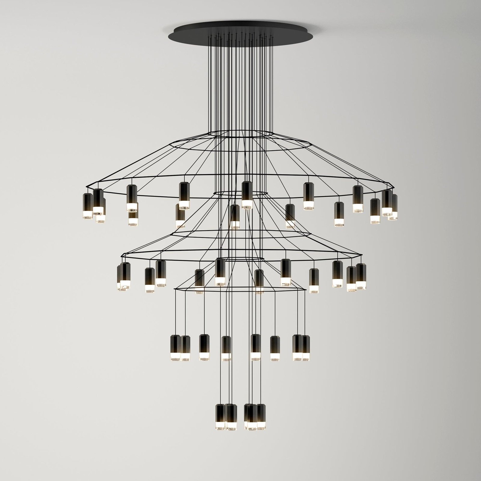 Black Lines Chandelier with 46 Heads, Diameter 35.4 inches x Height 78.7 inches (90cm x 200cm)