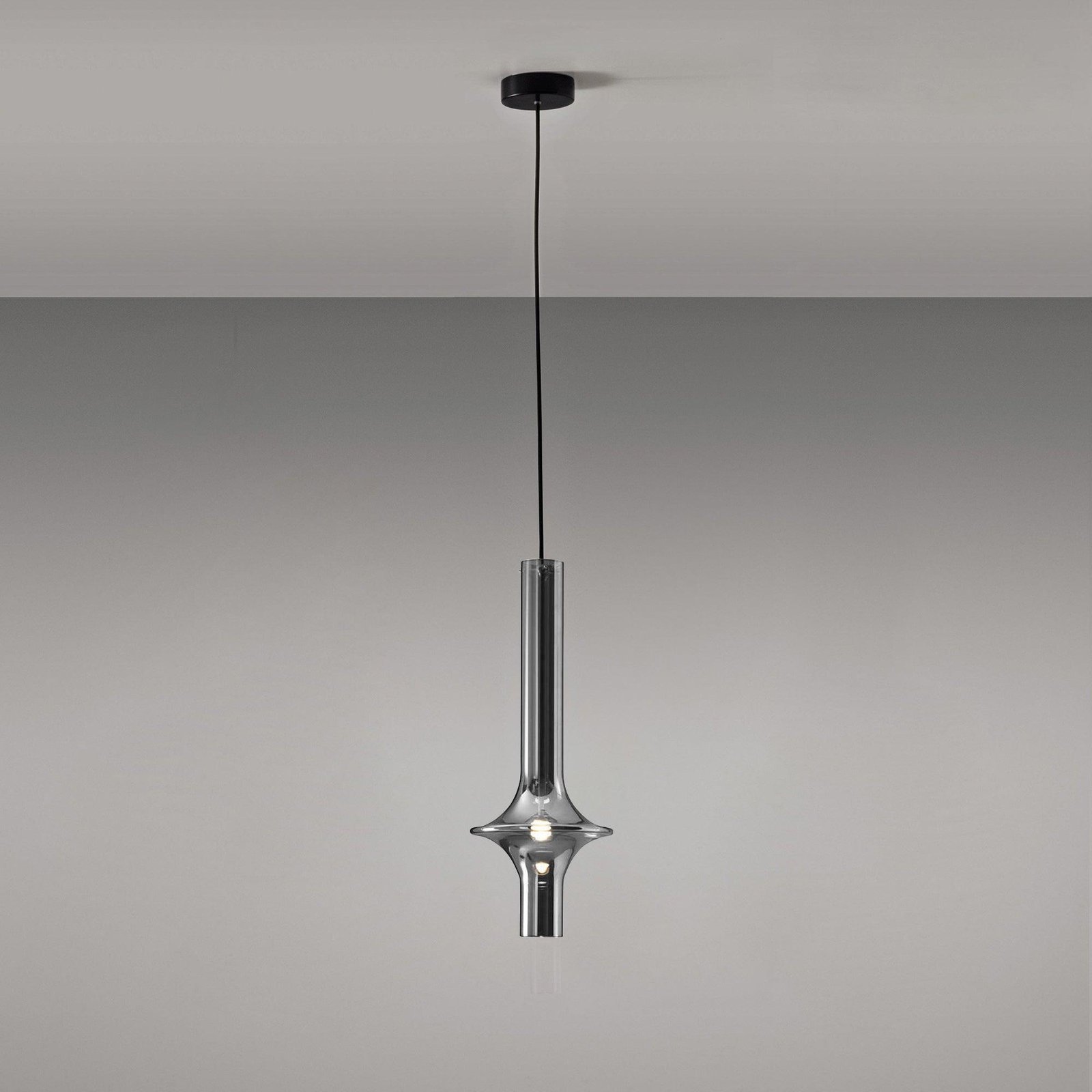 Black Smoky Wonder Suspension Lamp with a diameter of 8.3 inches and a height of 22 inches (21cm x 56cm)