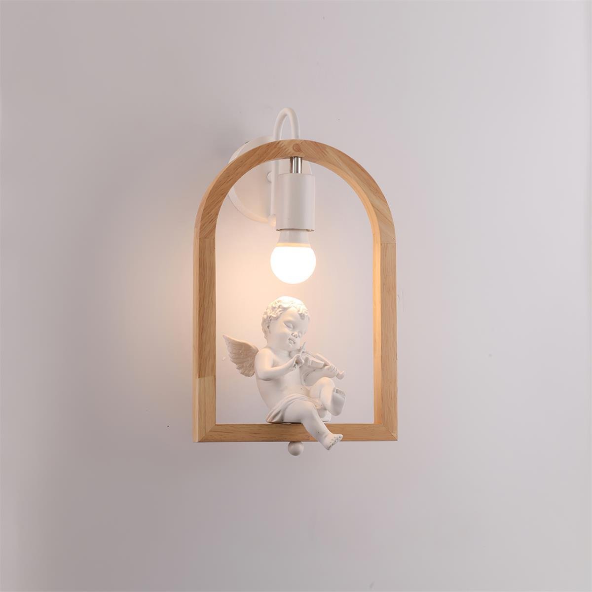 Resin Wall Light Model B with Wood Bird Design, Diameter 9.1" x Height 13.2" (23cm x 33.5cm), Made of Wood