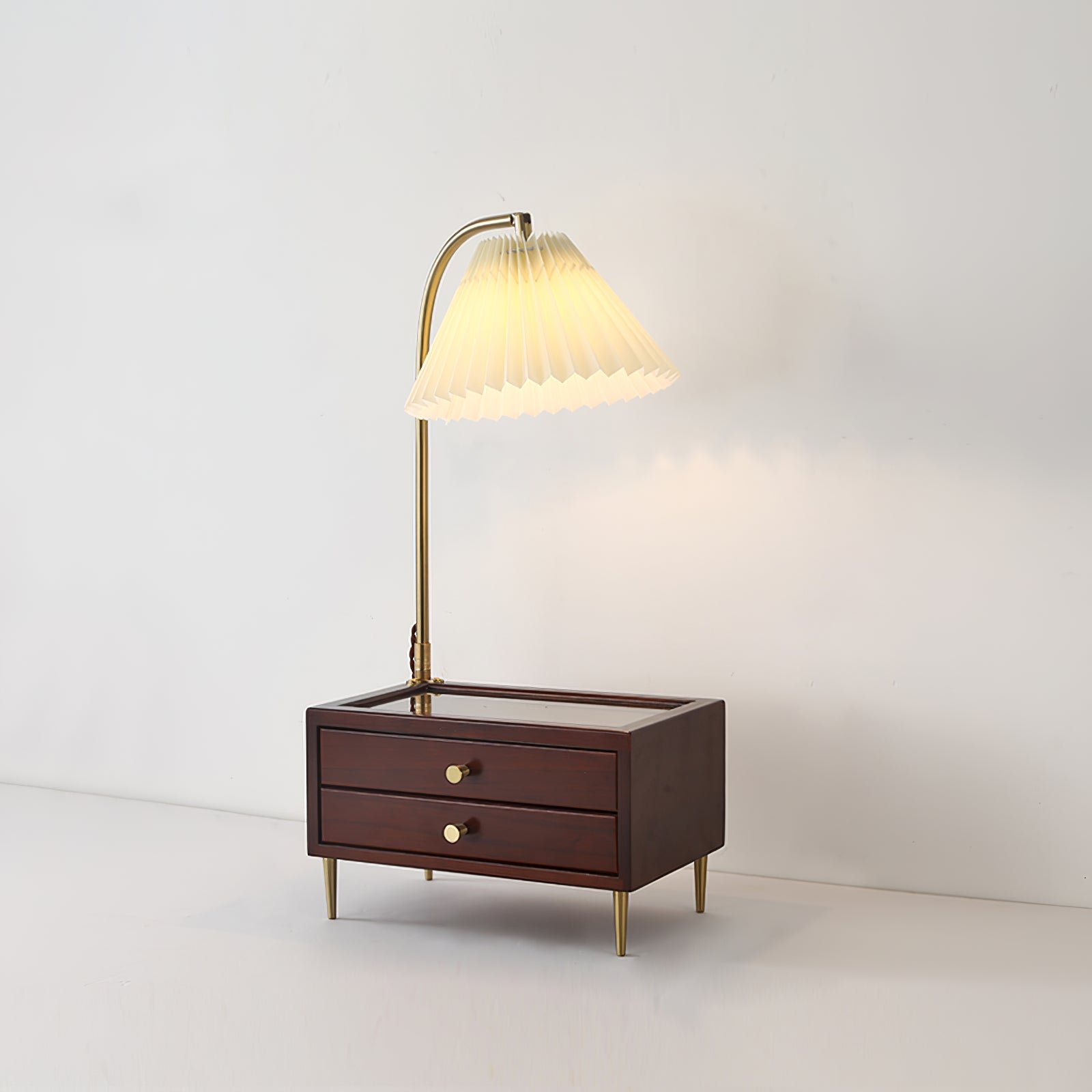 Wooden Table Lamp with Drawer, Dimensions L 11.8″ x W 8.7″ x H 24.4″ (L 30cm x W 22cm x H 62cm), Teak Finish, UK Plug