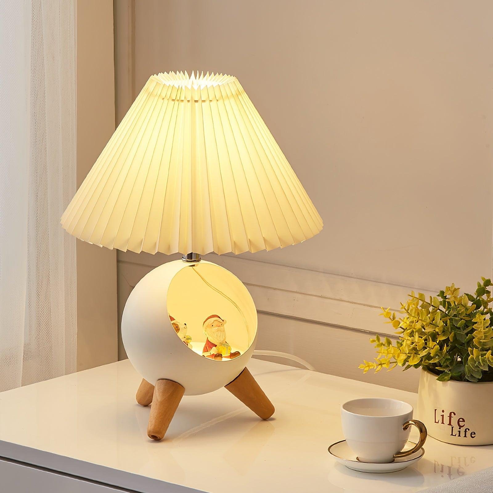 Wooden Small Table Lamp Diameter 10.2 inches x Height 15.4 inches, Diameter 26cm x Height 39cm, Color: White, Comes with UK Plug.