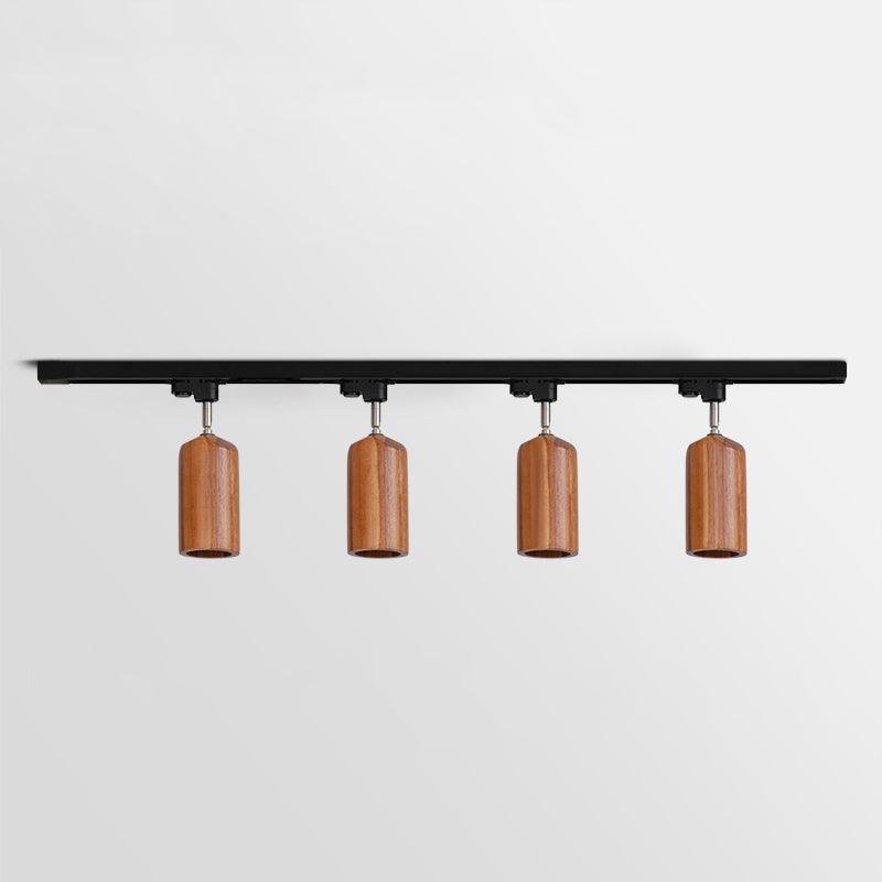 Wooden 4-Headed Ceiling Lamp with a Track Design, Dimensions L 59″ x H 9.8″ (150cm x 25cm)