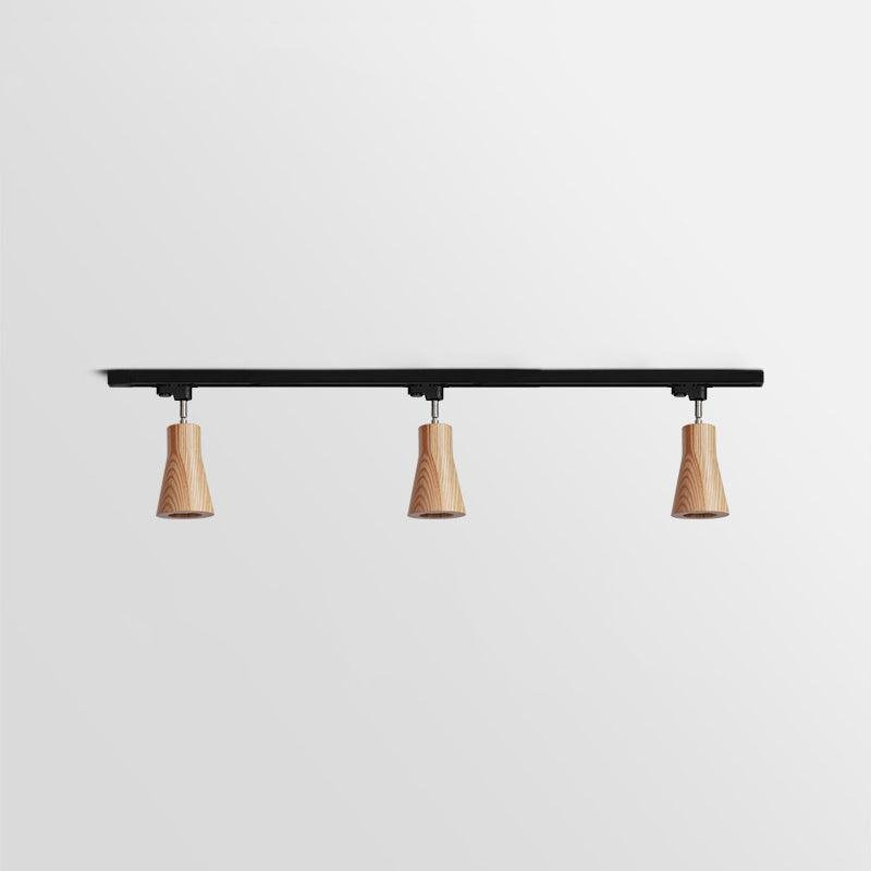 Wooden Track Ceiling Lamp with 3 Heads, Dimensions: L 59" x H 10.2" (L 150cm x H 26cm)