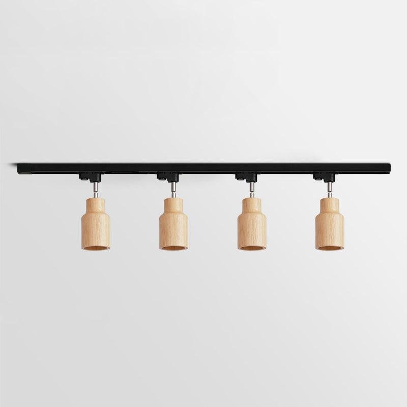 Wooden 4 Head Track Ceiling Lamp - Dimensions L 59″ x H 9.1″ (150cm x 23cm)