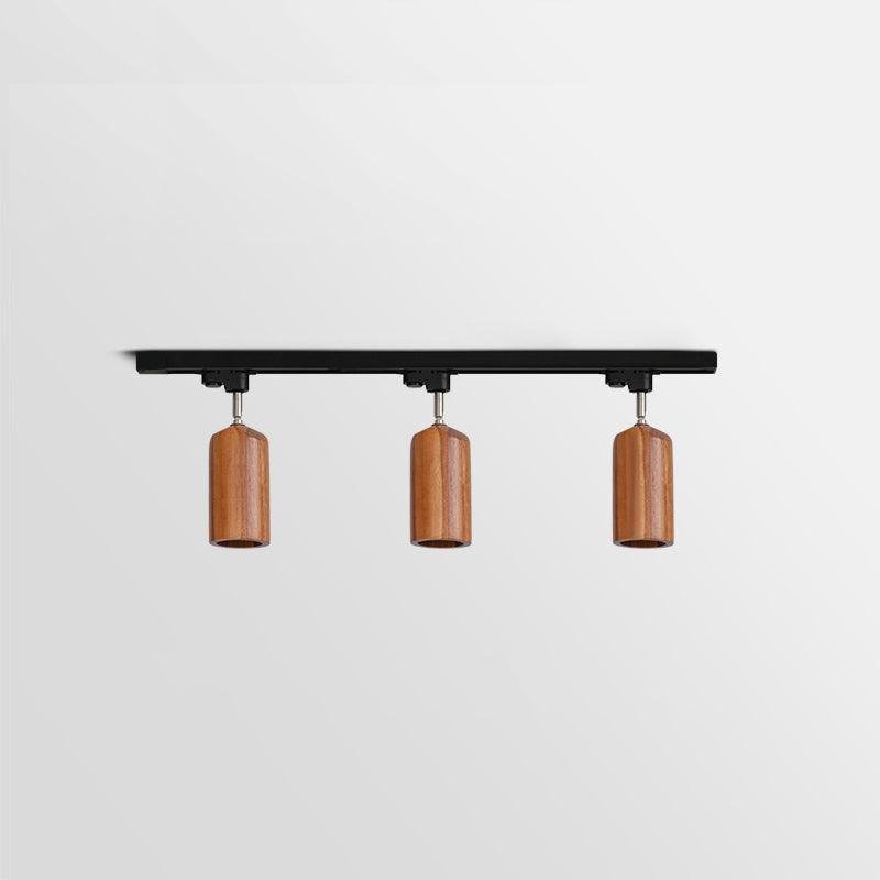 Wooden 3-Head Ceiling Lamp with a Track - Dimensions: Length 39.4 inches & Height 9.8 inches (100cm x 25cm)