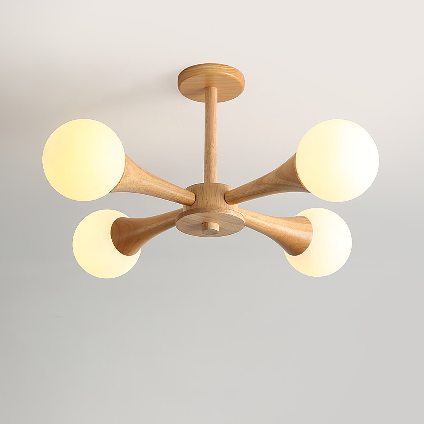 Wooden Nera Chandelier with 4 Heads, 19.6" Diameter x 11.8" Height, 50cm Diameter x 30cm Height, Wood and White Color