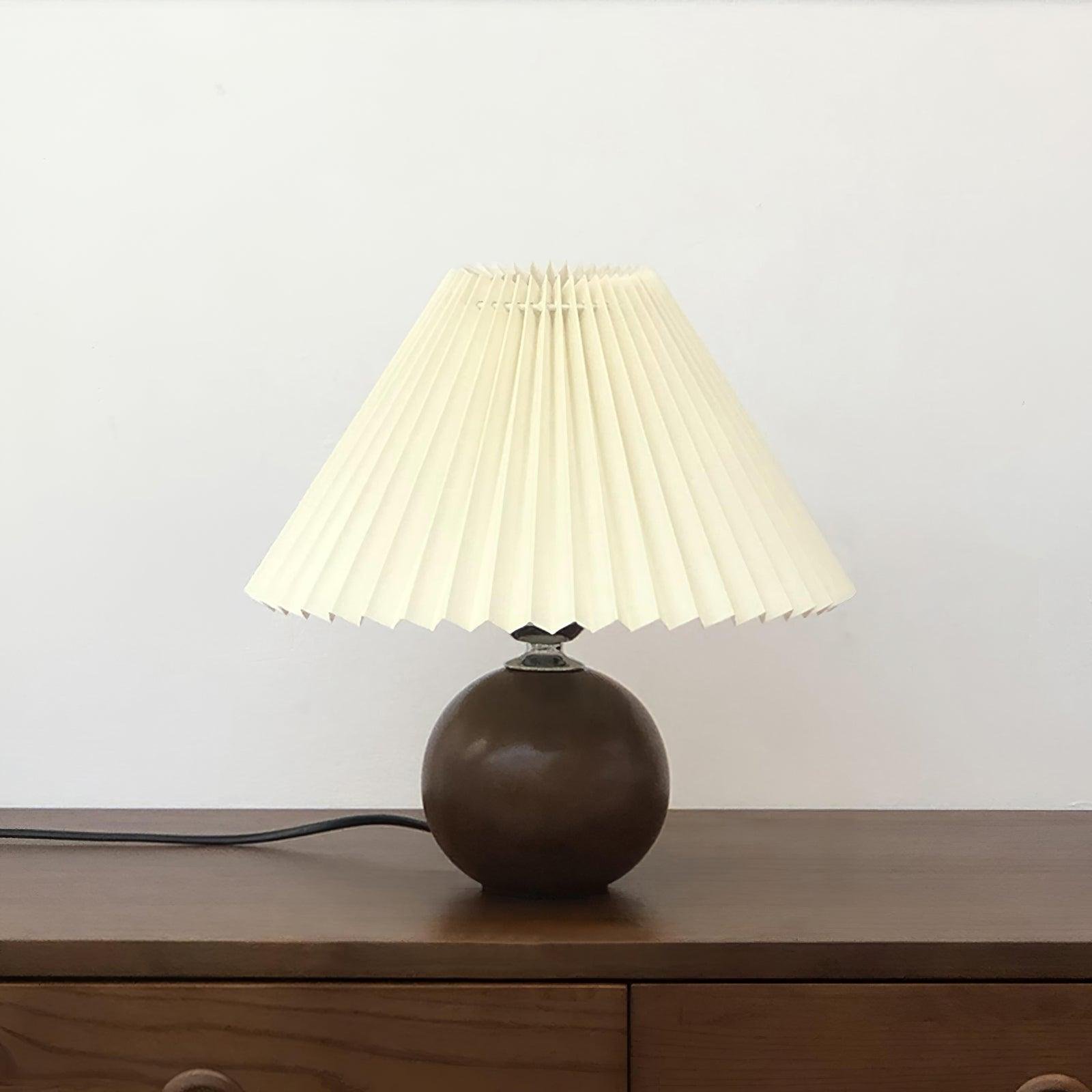 Walnut and Beige Wooden Pleated Table Lamp (UK Plug) with a diameter of 11 inches and a height of 11.8 inches (28cm x 30cm)