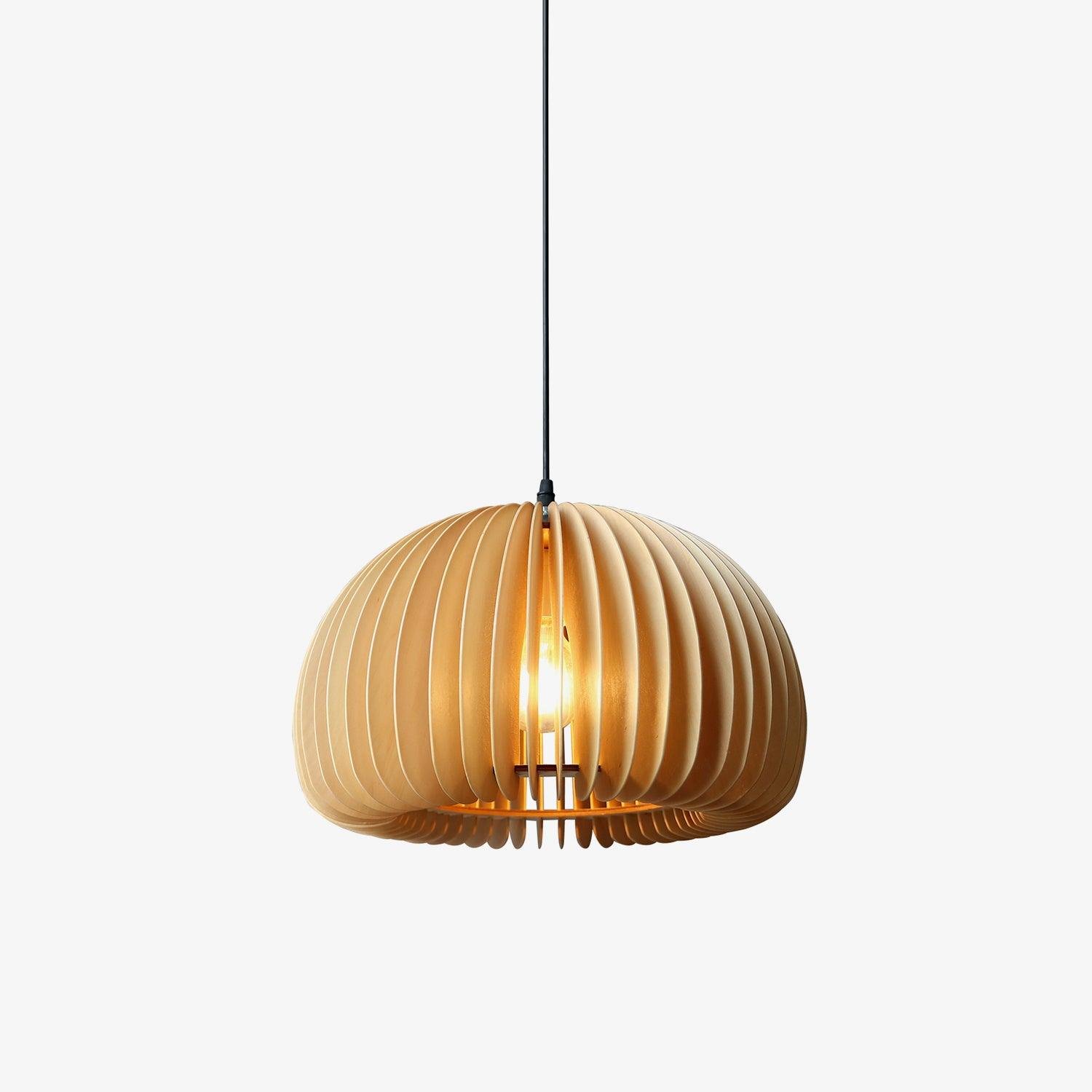 Wooden Pendant Lamp in Light Brown - Diameter 16.5" x Height 10" (42cm x 25cm)