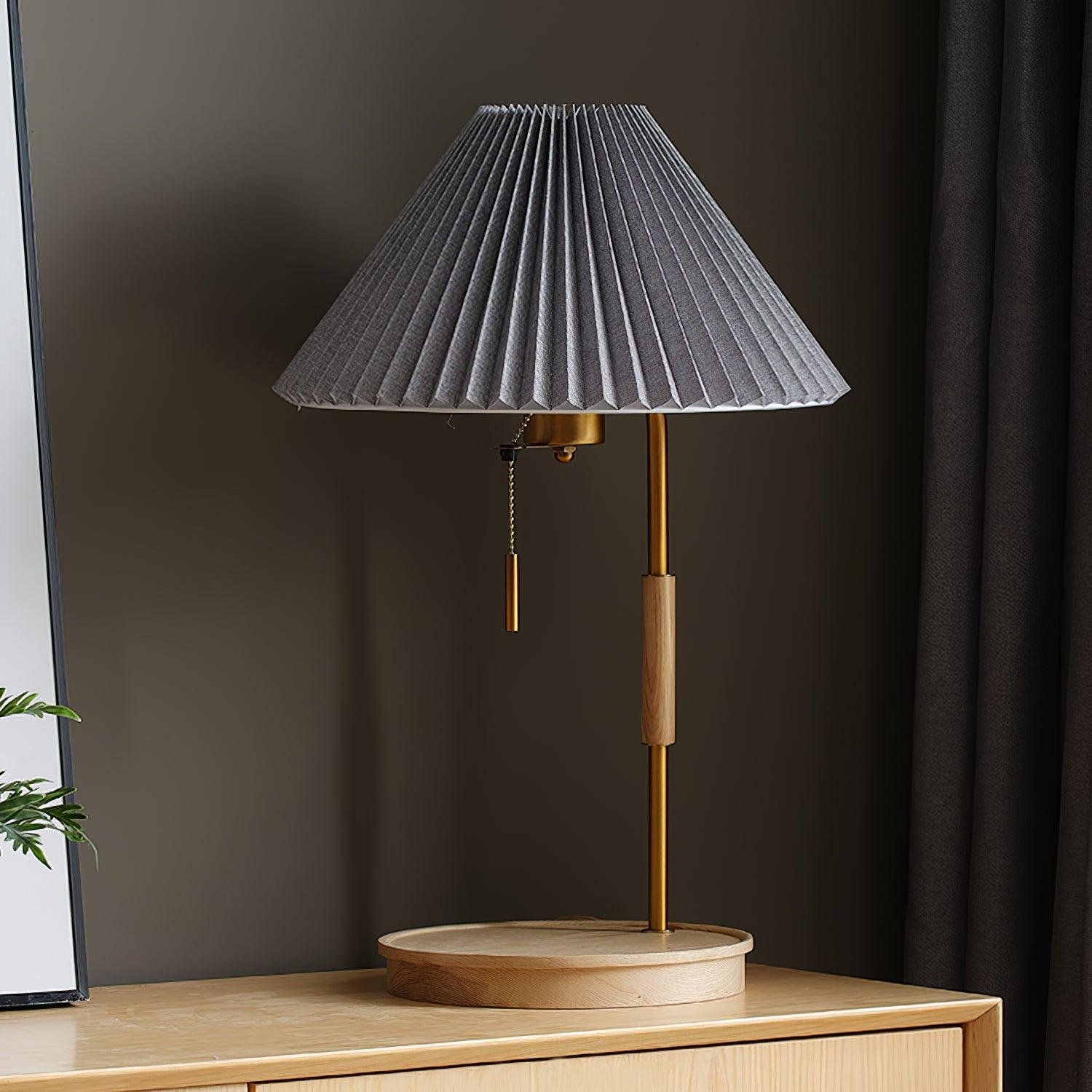 Wooden Retro Table Lamp in Wood color+Grey, US Plug, with a diameter of 12.2 inches and height of 20.4 inches (31cm x 52cm).