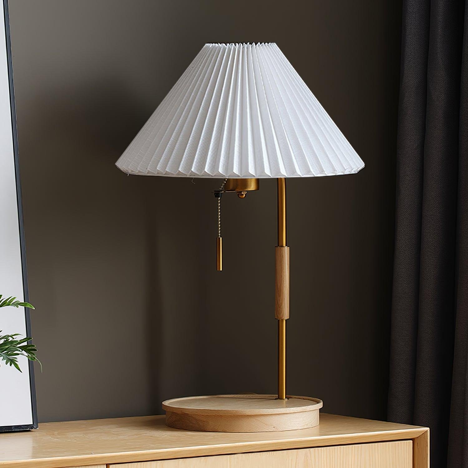Wooden Retro Table Lamp with a diameter of 12.2 inches and a height of 20.4 inches, or 31cm x 52cm, available in a wood color and white combination, and with an EU plug.