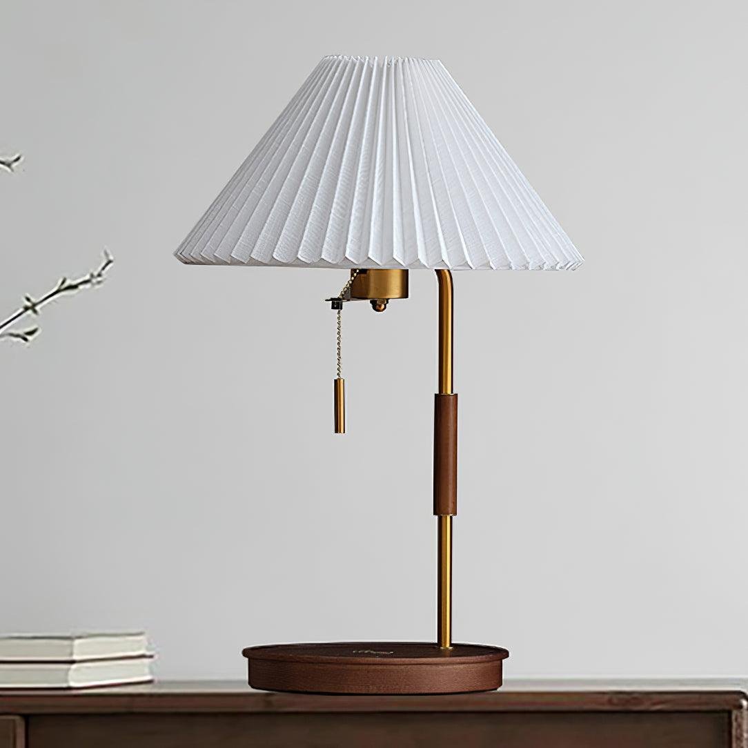 Wooden Retro Table Lamp in Walnut and White with UK Plug - ∅ 12.2″ x H 20.4″ / Dia 31cm x H 52cm