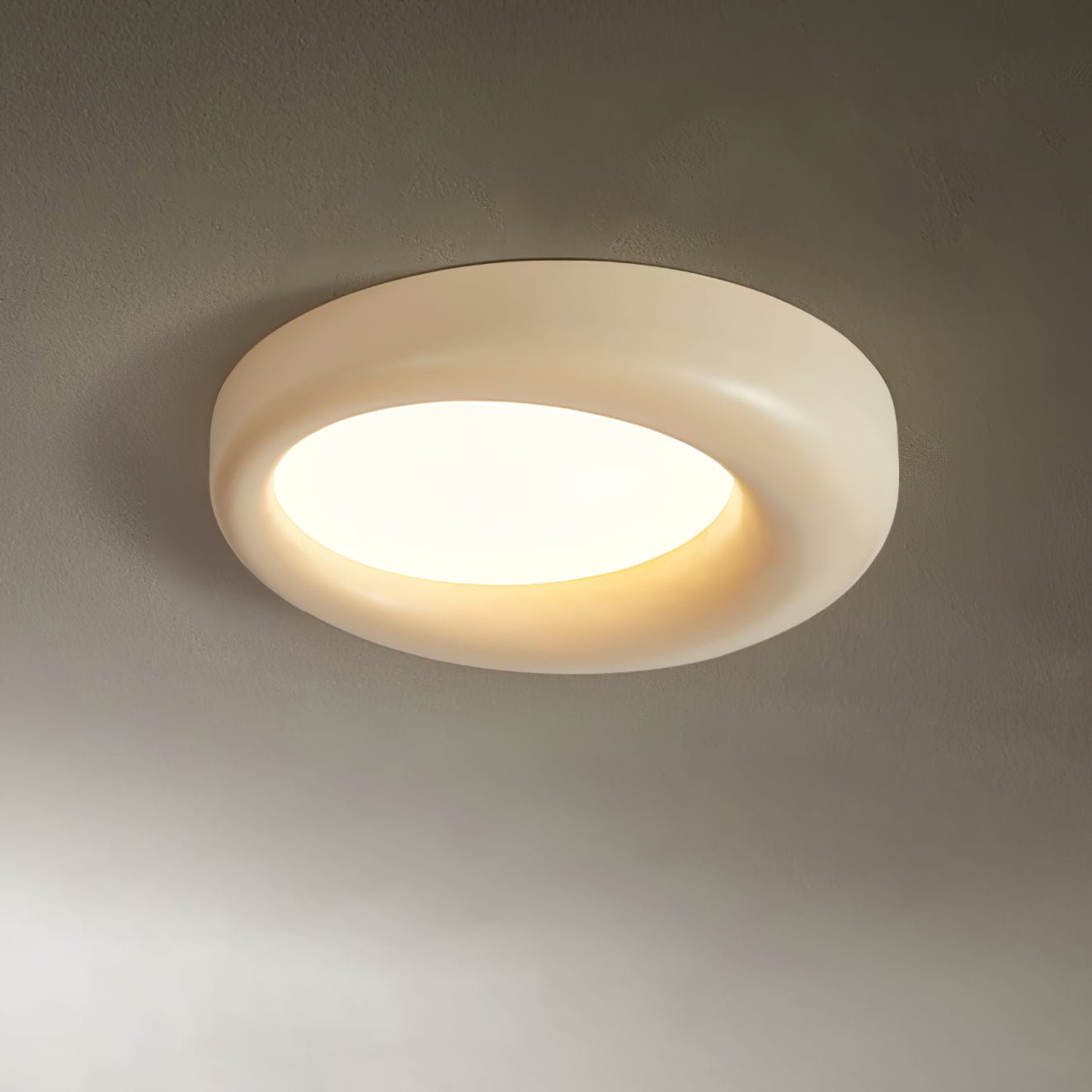 Zero Round Ceiling Lamp in Beige with Cool White Light, Dimensions: ∅ 28.3″ x H 7″ (72cm x 18cm)
