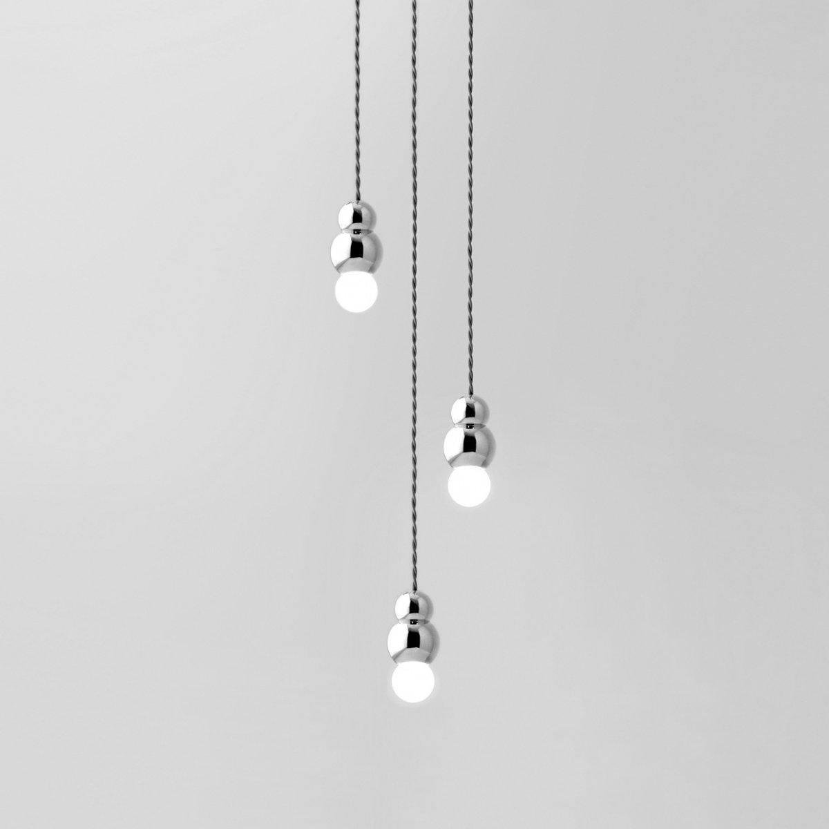 3-Head Ball Light Pendant Series with a Diameter of 3.14 inches and a Height of 5.03 inches, or 8cm x 12.8cm, in a Chrome finish with flexible features.