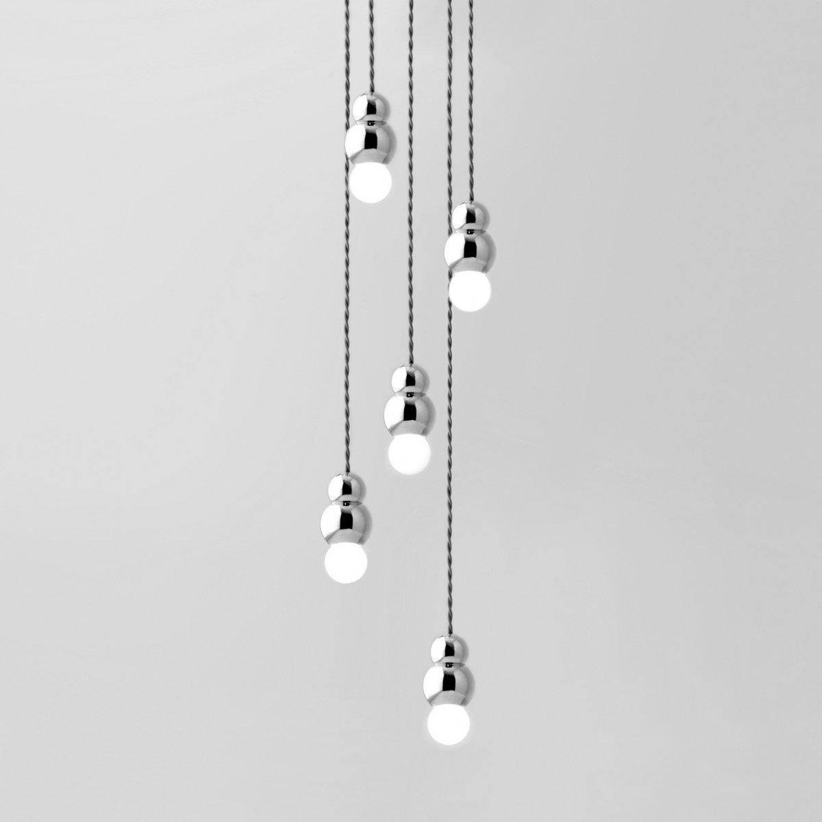 Ball Light Pendant Series with 5 heads - Diameter 3.14 inches x Height 5.03 inches (8cm x 12.8cm), Chrome finish, with flexible features.