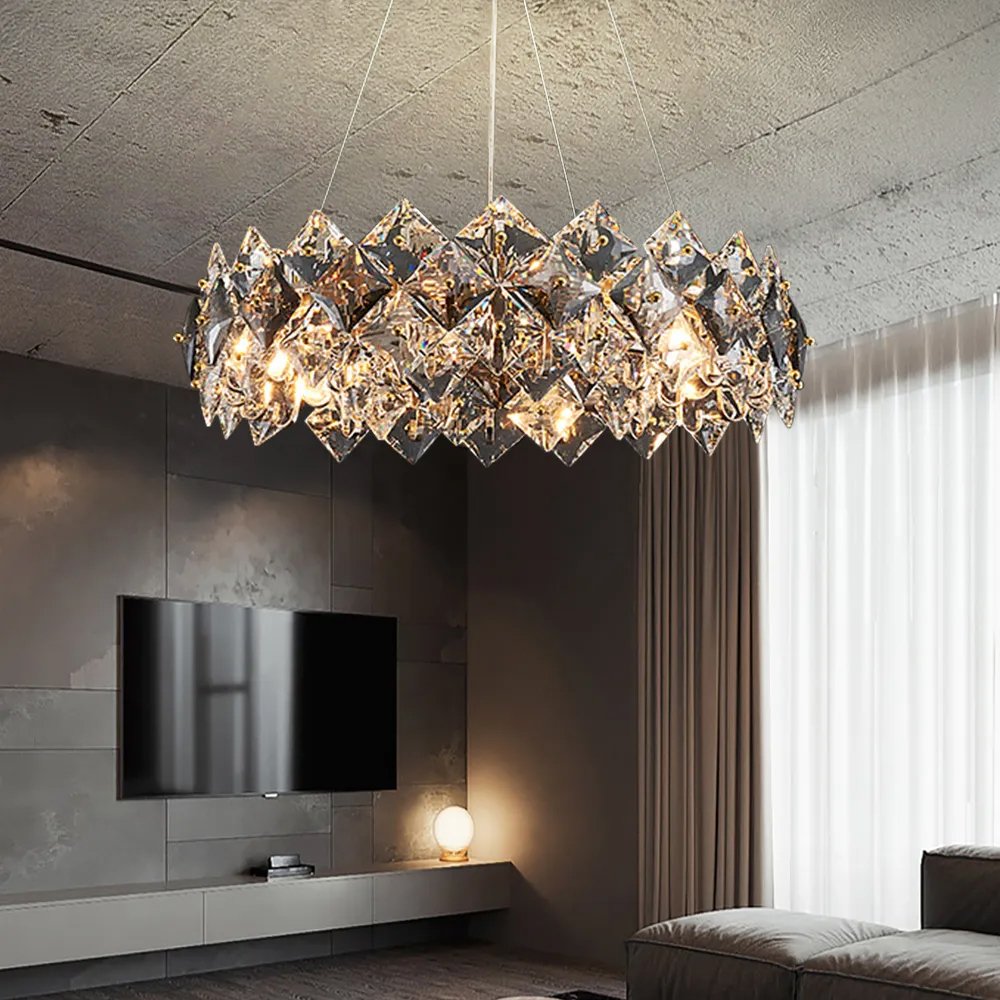 Crystack 8-Light Tiered Design Crystal Chandelier with Adjustable Cables - a Modern Lighting Fixture