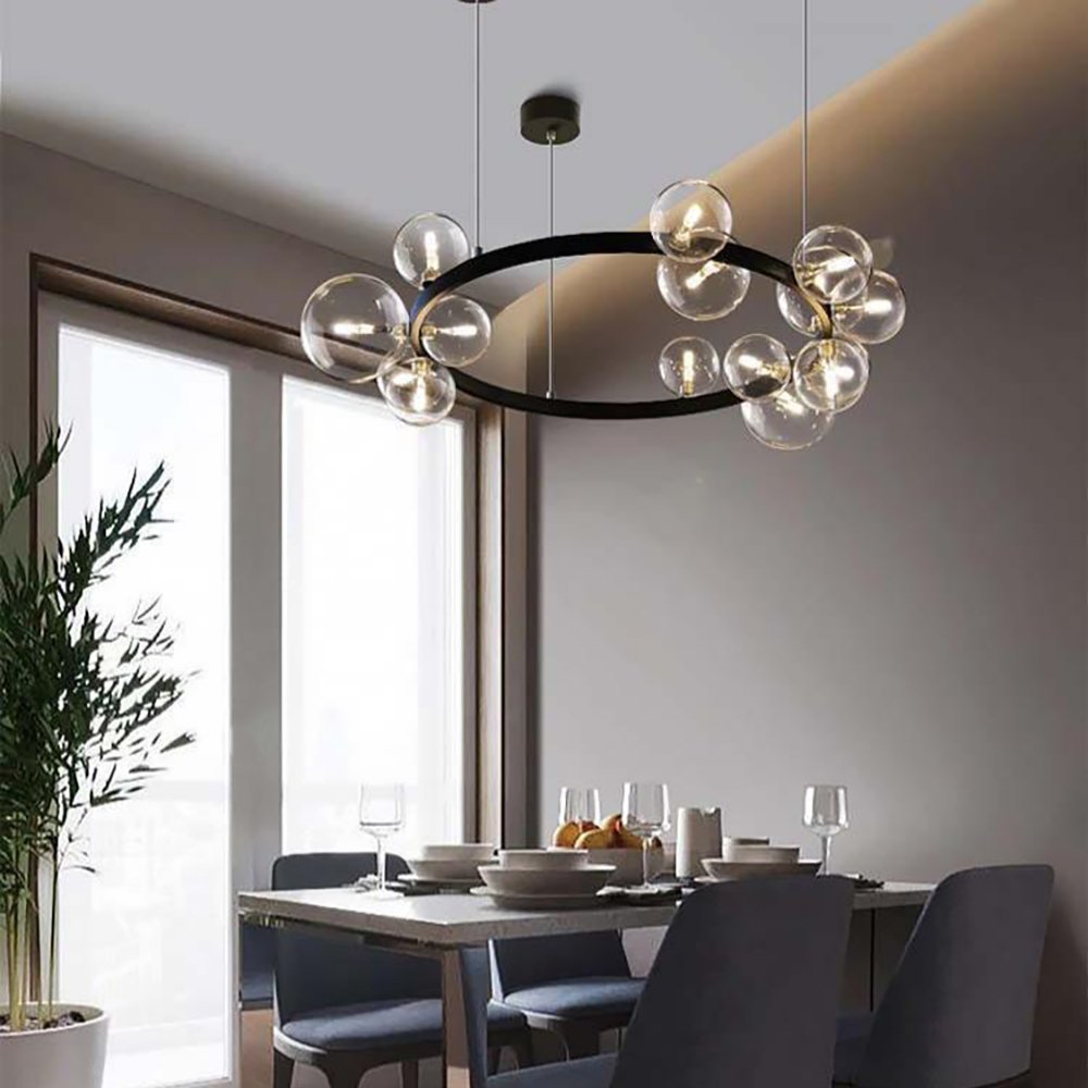 Bubi Modern Black Glass Bubble Chandelier 15-Light for Living Room and Dining Room