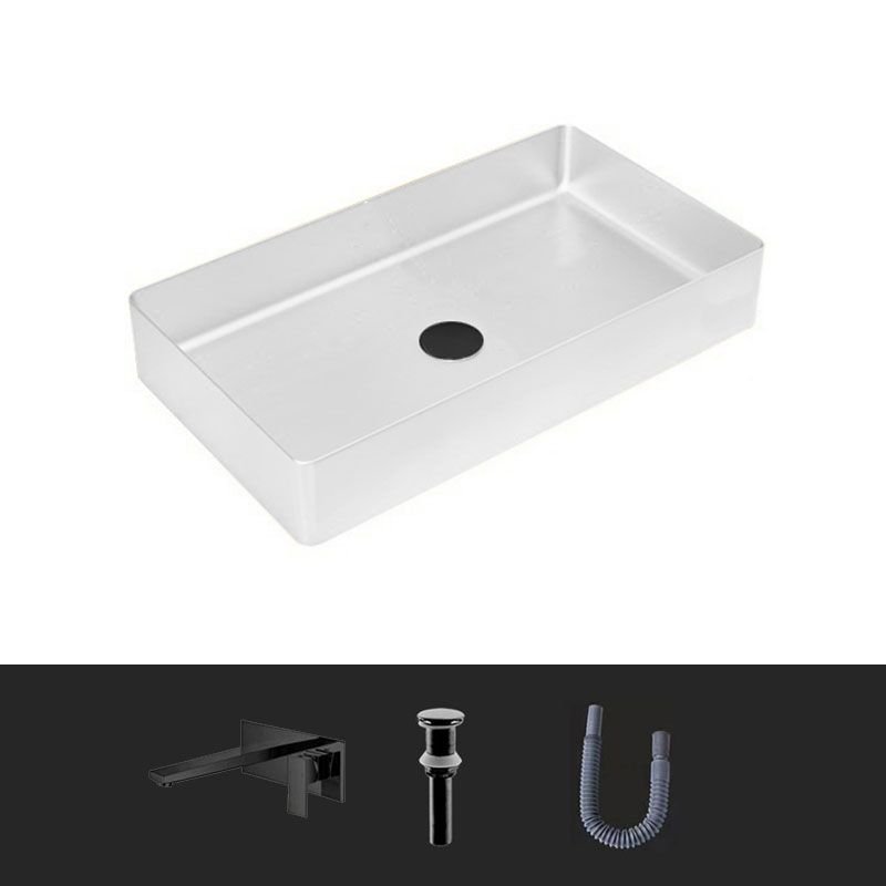 Modern Metal Wall-Mounted Faucet with Rectangular Vessel Lavatory Sink and Pop-Up Drain