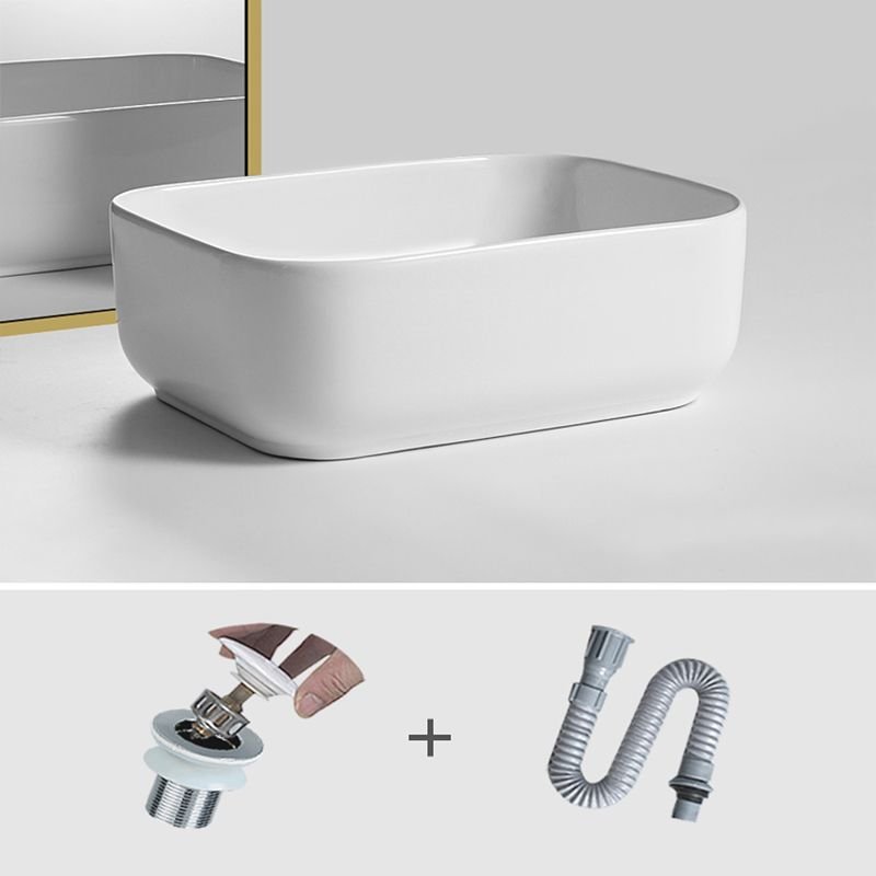 Contemporary Design Square Porcelain Bathroom Sink with Pop-Up Drain - Dimensions: 16"L x 12"W x 6"H
