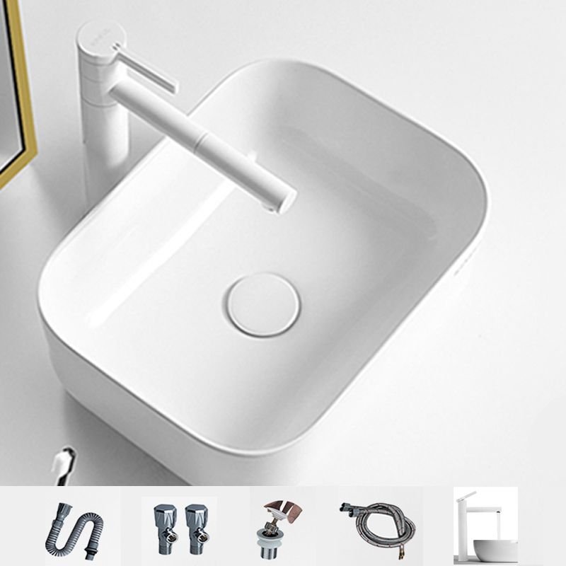 16"L x 12"W x 6"H Modern Porcelain Square Vessel Bathroom Sink with Swivel Spout Faucet and Pop-Up Drain