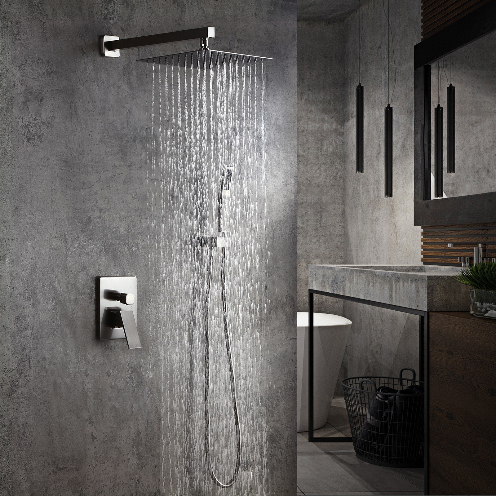 12" Wall Mounted Shower System with Handheld Shower and Pressure Balance Valve in a Modern Design