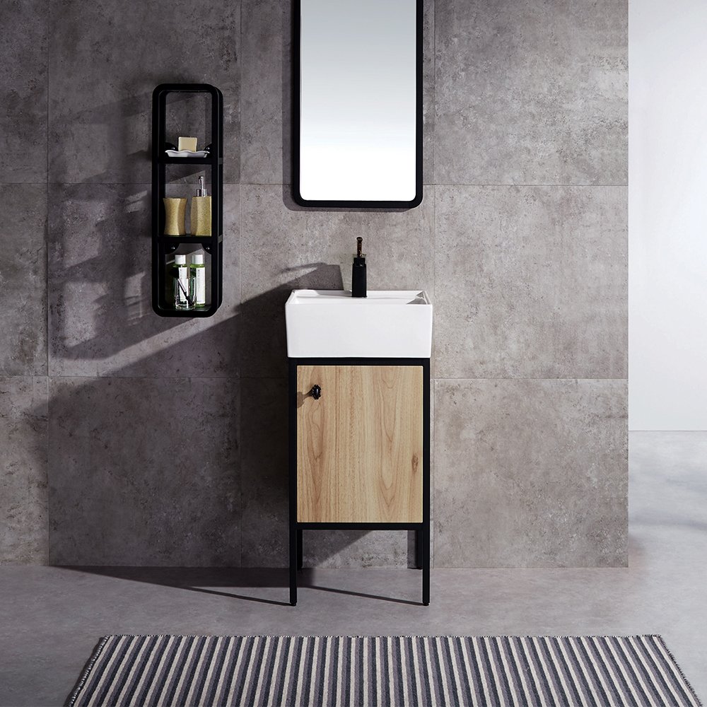 Ceramics Single Sink Drain 16" Modern Natural Bathroom Vanity Set