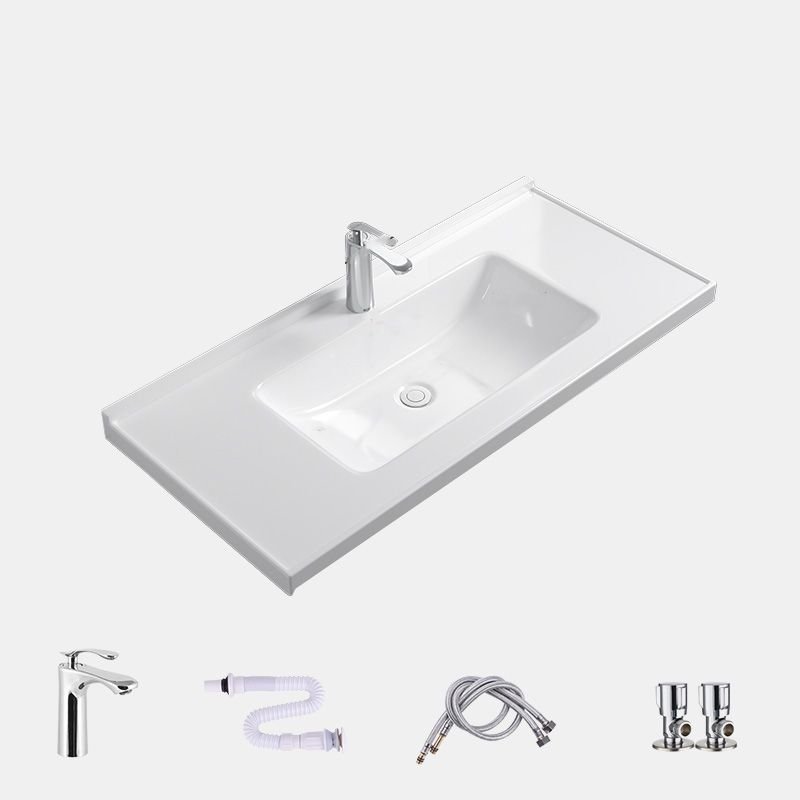 Rectangular Porcelain Drop-in Bathroom Sink with Pop-Up Drain and Faucet, Contemporary Design- Dimensions: 40"L x 19"W x 9"H