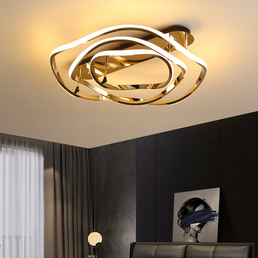 Metal Modern Gold LED Geometric Semi Flush Mount Light with Wavy Design